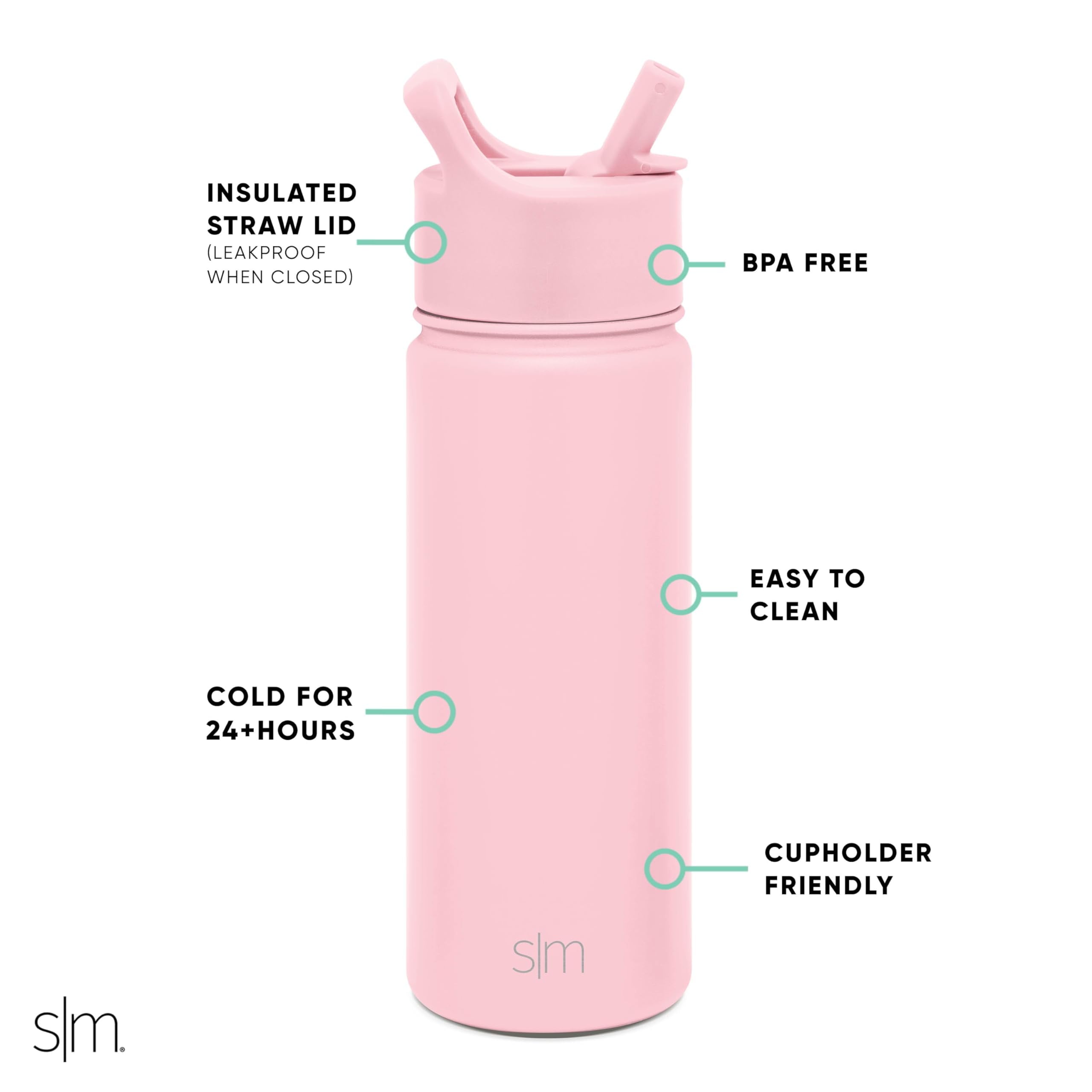 Simple Modern Kids Water Bottle with Straw Lid Vacuum Insulated Stainless Steel Metal Thermos Bottles | Reusable Leak Proof BPA-Free Flask for School | Summit Collection | 18oz, Blush -Blush C687A