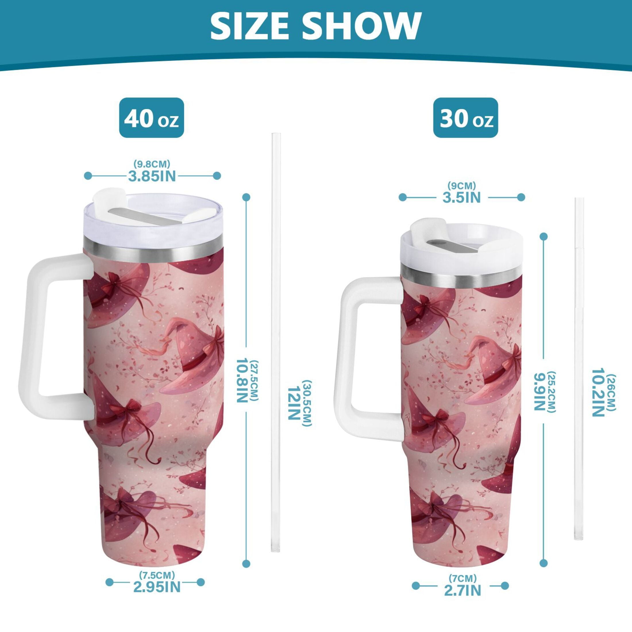 30 oz Insulated Stainless Steel Tumbler Double Wall Stainless Steel Tumbler with 2-Way Drinking Hats with Delicate Bows C679Q