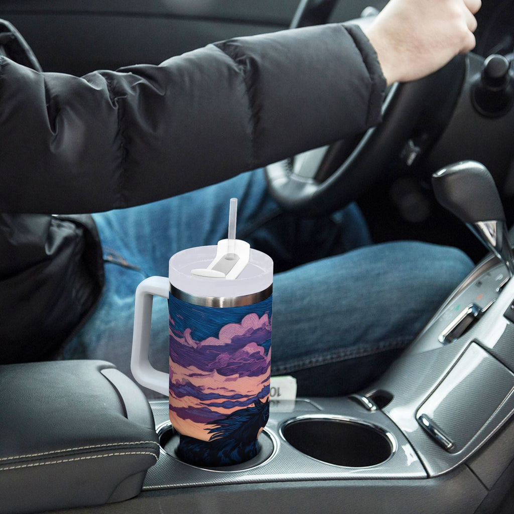 40 oz Insulated Stainless Steel Tumbler Double Wall Stainless Steel Tumbler with 2-Way Drinking Wild Horses Running C506V