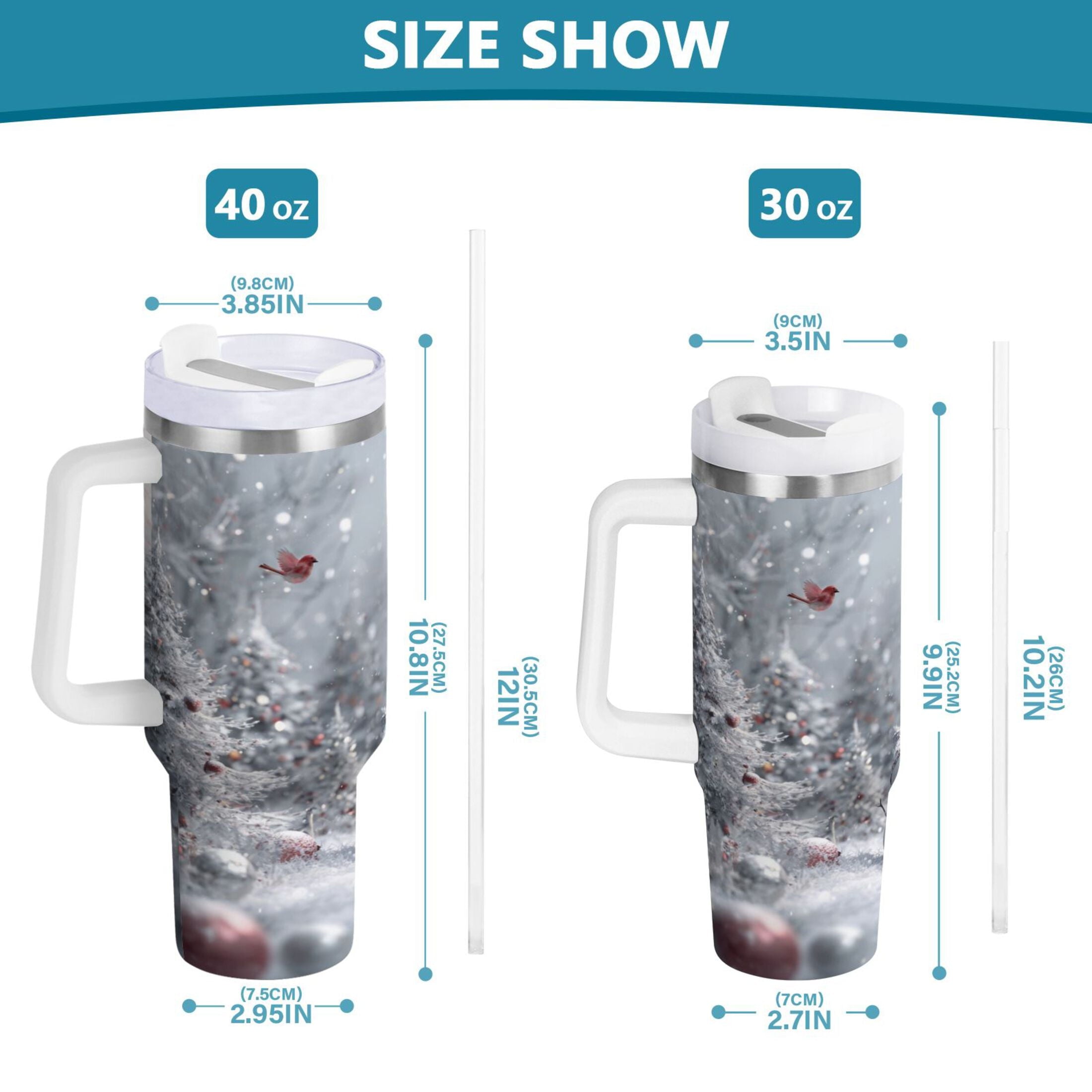 30 oz Insulated Stainless Steel Tumbler Double Wall Stainless Steel Tumbler with 2-Way Drinking Snowy Winter Landscape C557U