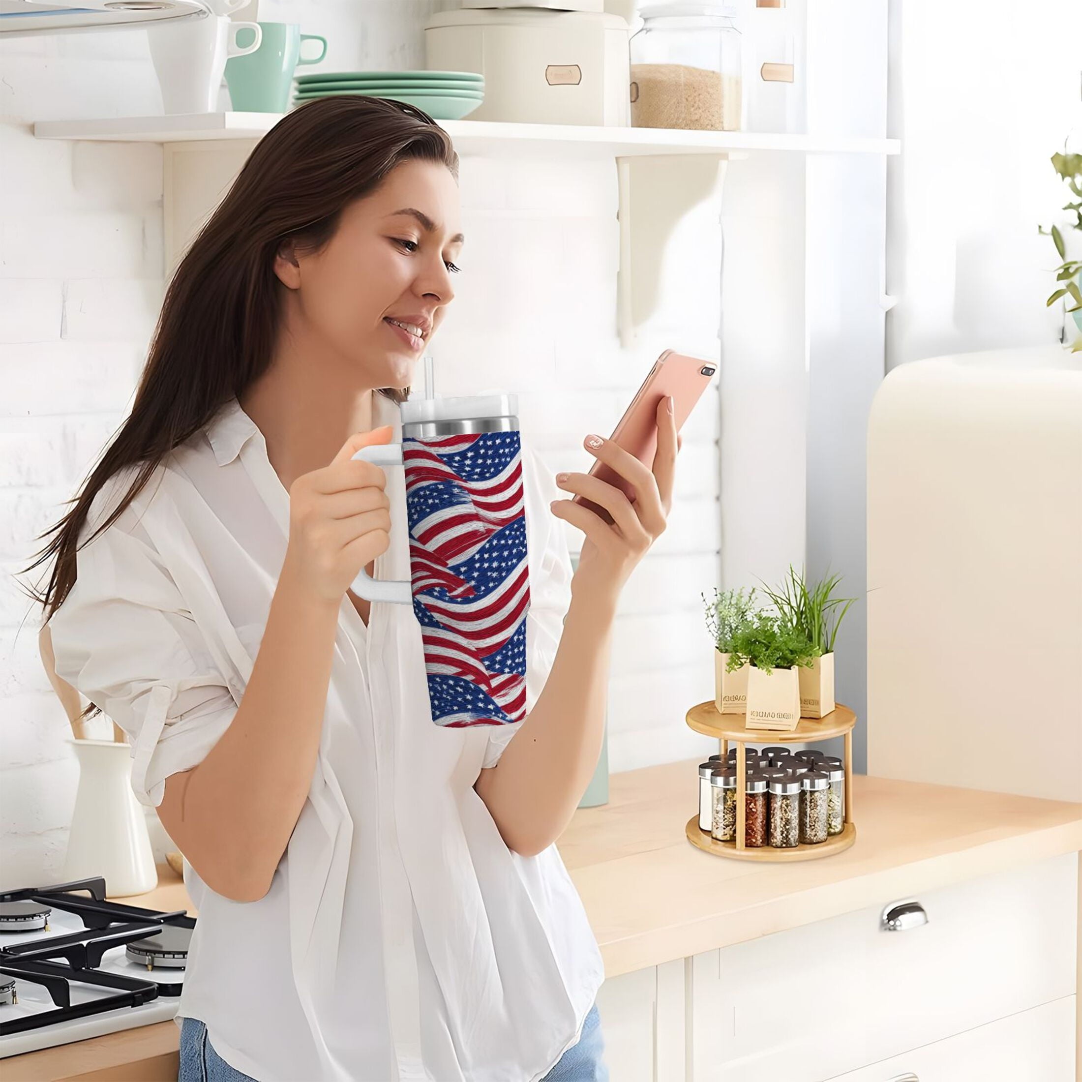 30 oz Insulated Stainless Steel Tumbler Double Wall Stainless Steel Tumbler with 2-Way Drinking Flags Wave Pattern C536X