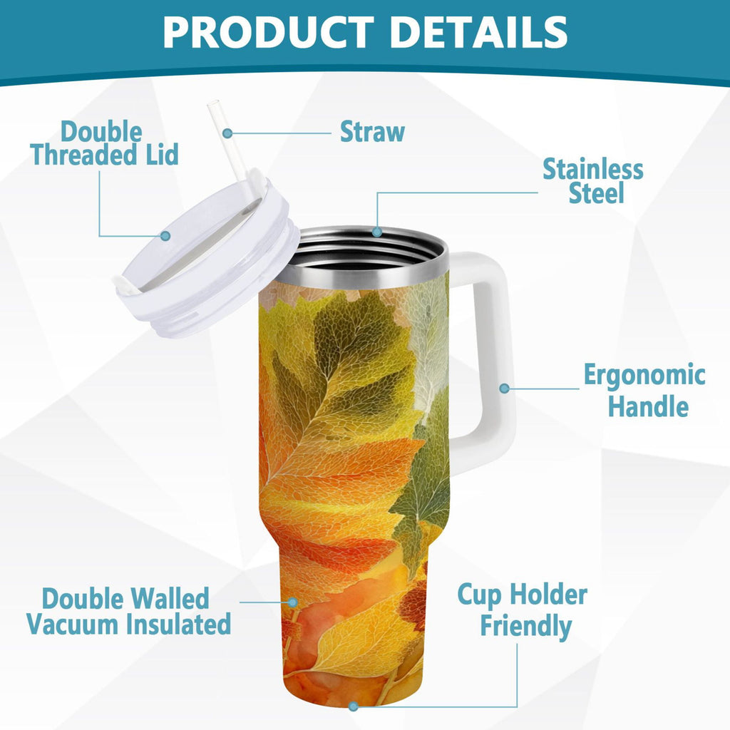 30 oz Insulated Stainless Steel Tumbler Double Wall Stainless Steel Tumbler with 2-Way Drinking Various Shades Autumn Leaves C590U