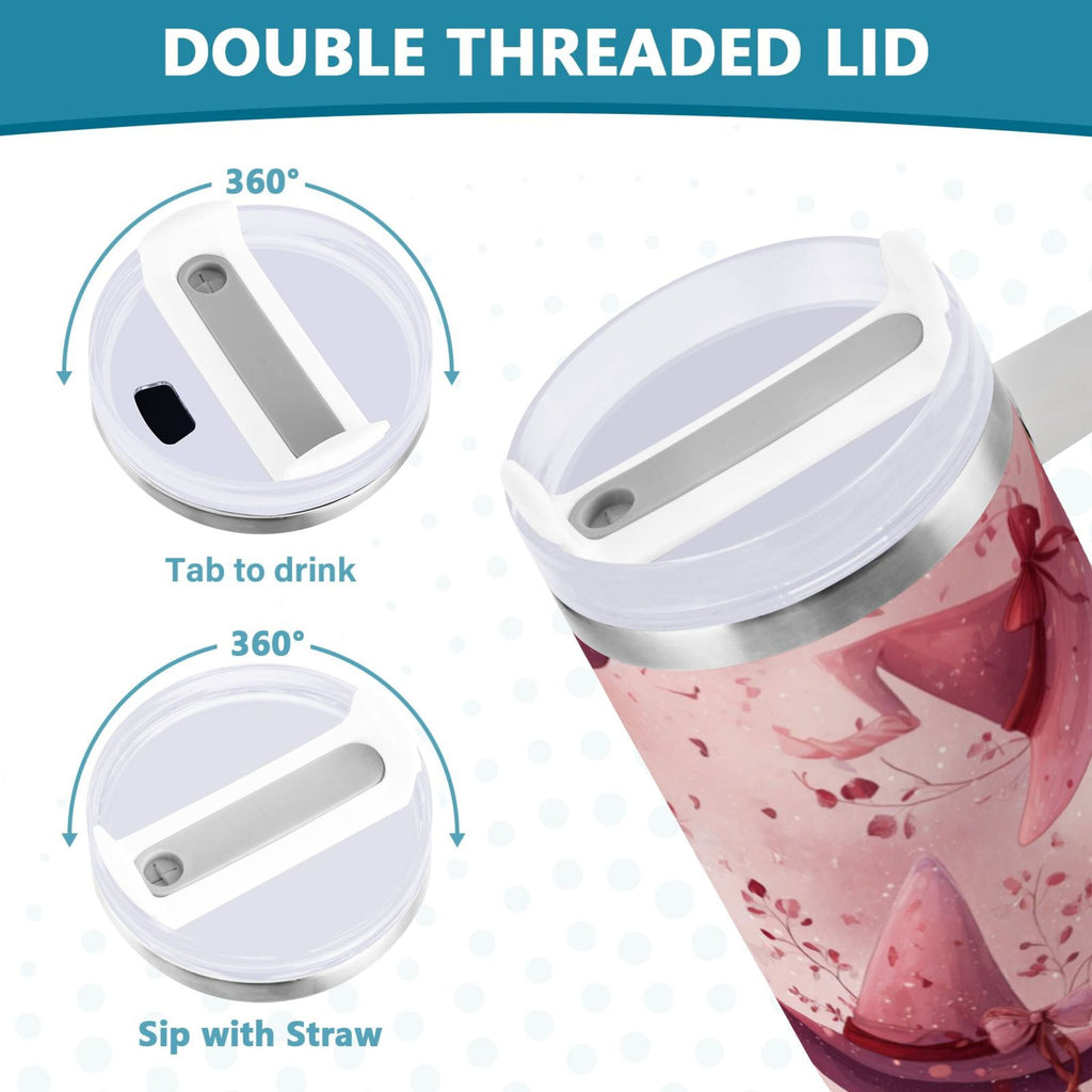 30 oz Insulated Stainless Steel Tumbler Double Wall Stainless Steel Tumbler with 2-Way Drinking Hats with Delicate Bows C679Q