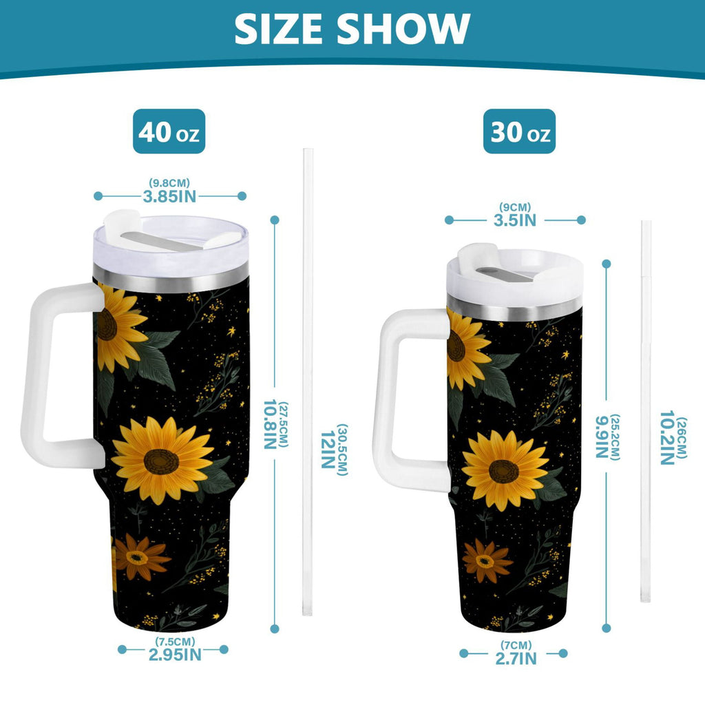 30 oz Insulated Stainless Steel Tumbler Double Wall Stainless Steel Tumbler with 2-Way Drinking Yellow Sunflower Pattern C532R
