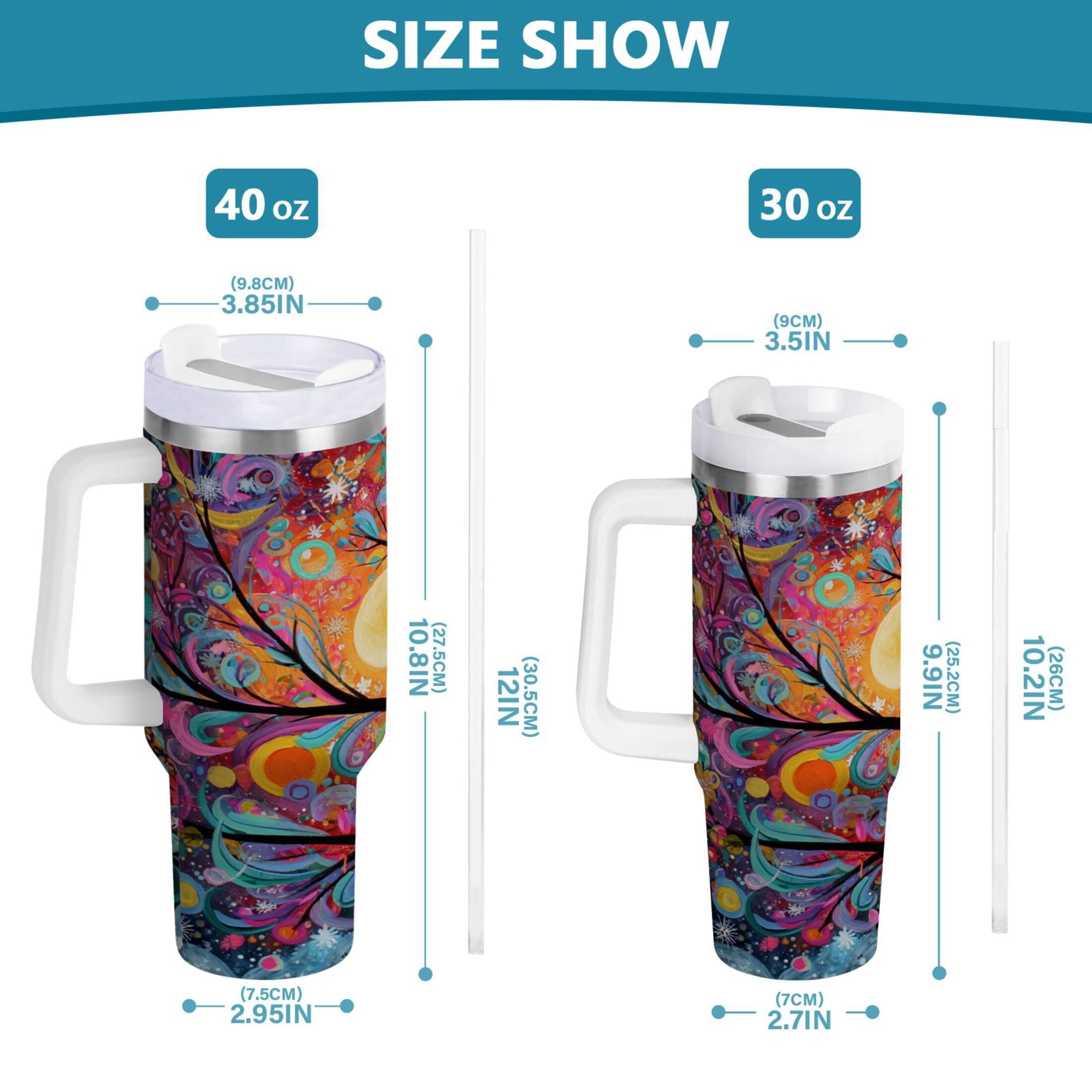 30 oz Insulated Stainless Steel Tumbler Double Wall Stainless Steel Tumbler with 2-Way Drinking Beautiful Abstract Tree Painting C654T