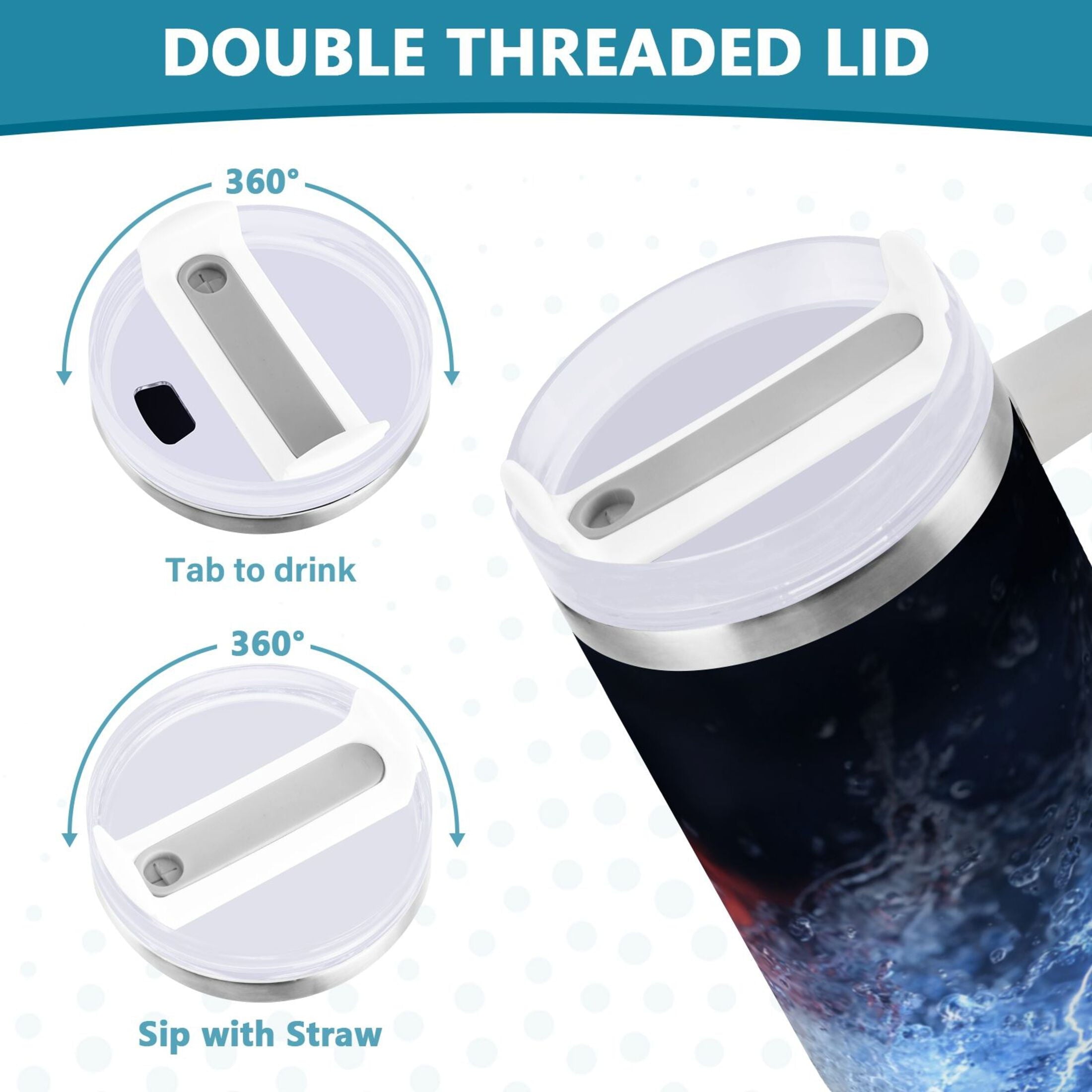 40 oz Insulated Stainless Steel Tumbler Double Wall Stainless Steel Tumbler with 2-Way Drinking Baseball with Water and Fire C680N