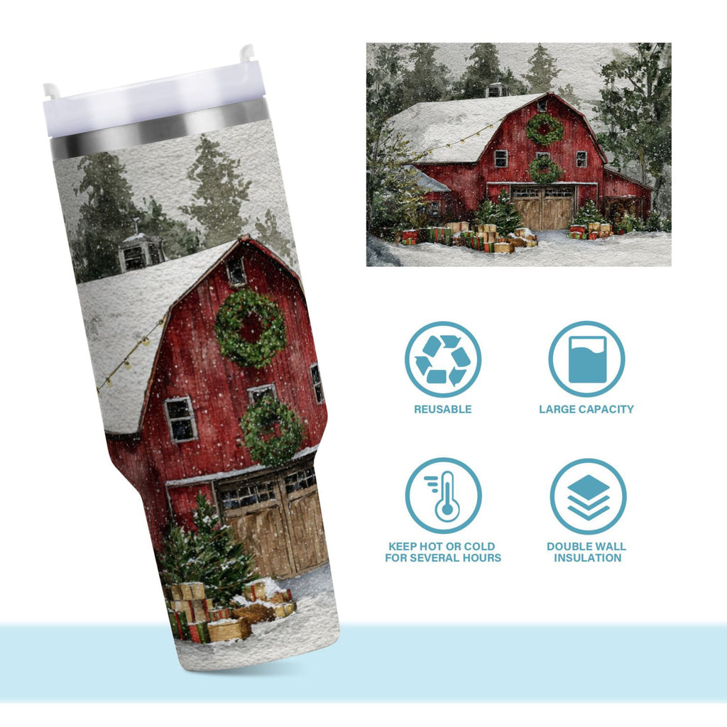 30 oz Insulated Stainless Steel Tumbler Double Wall Stainless Steel Tumbler with 2-Way Drinking Old Red Barn C592S
