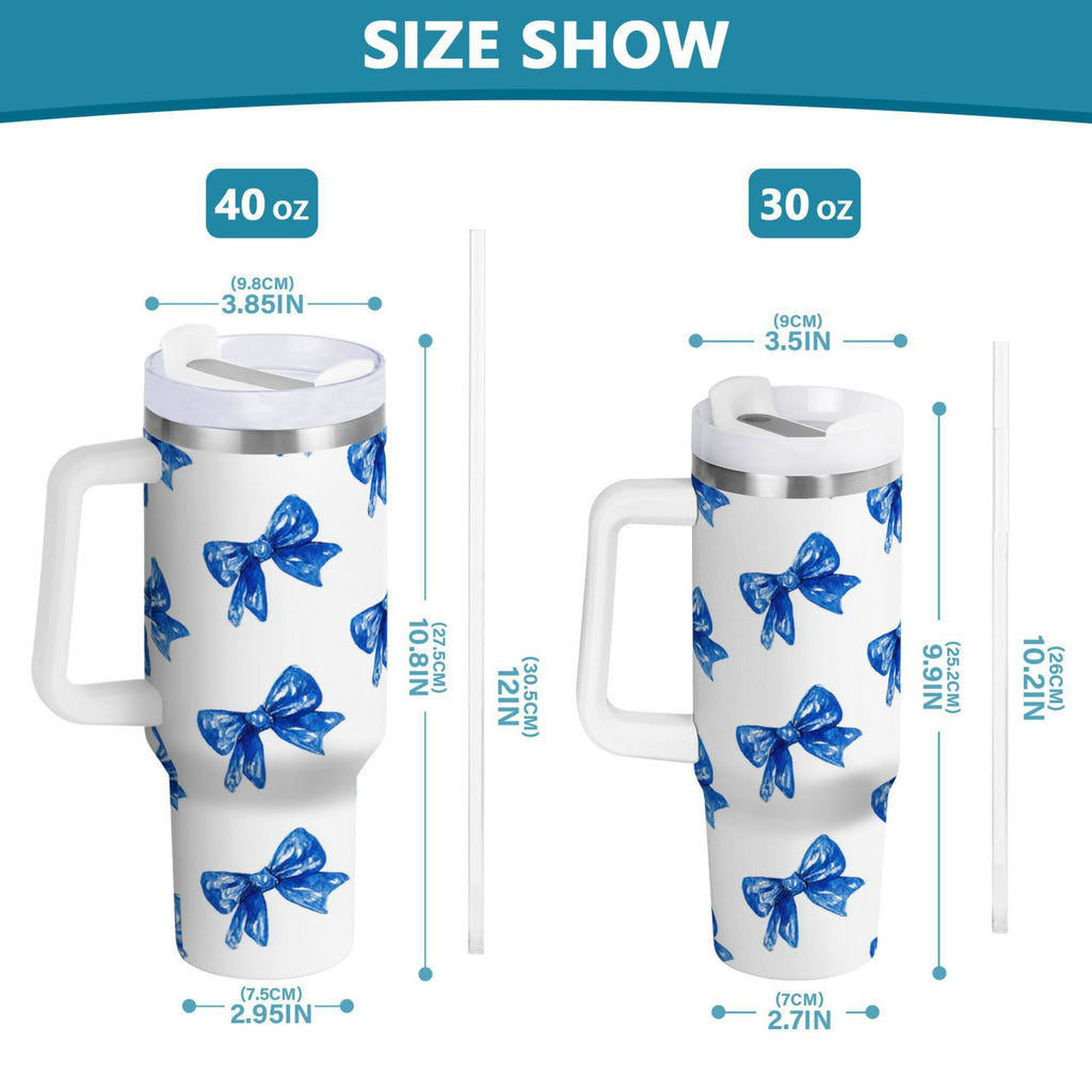 30 oz Insulated Stainless Steel Tumbler Double Wall Stainless Steel Tumbler with 2-Way Drinking Blue Bows Pattern C620X