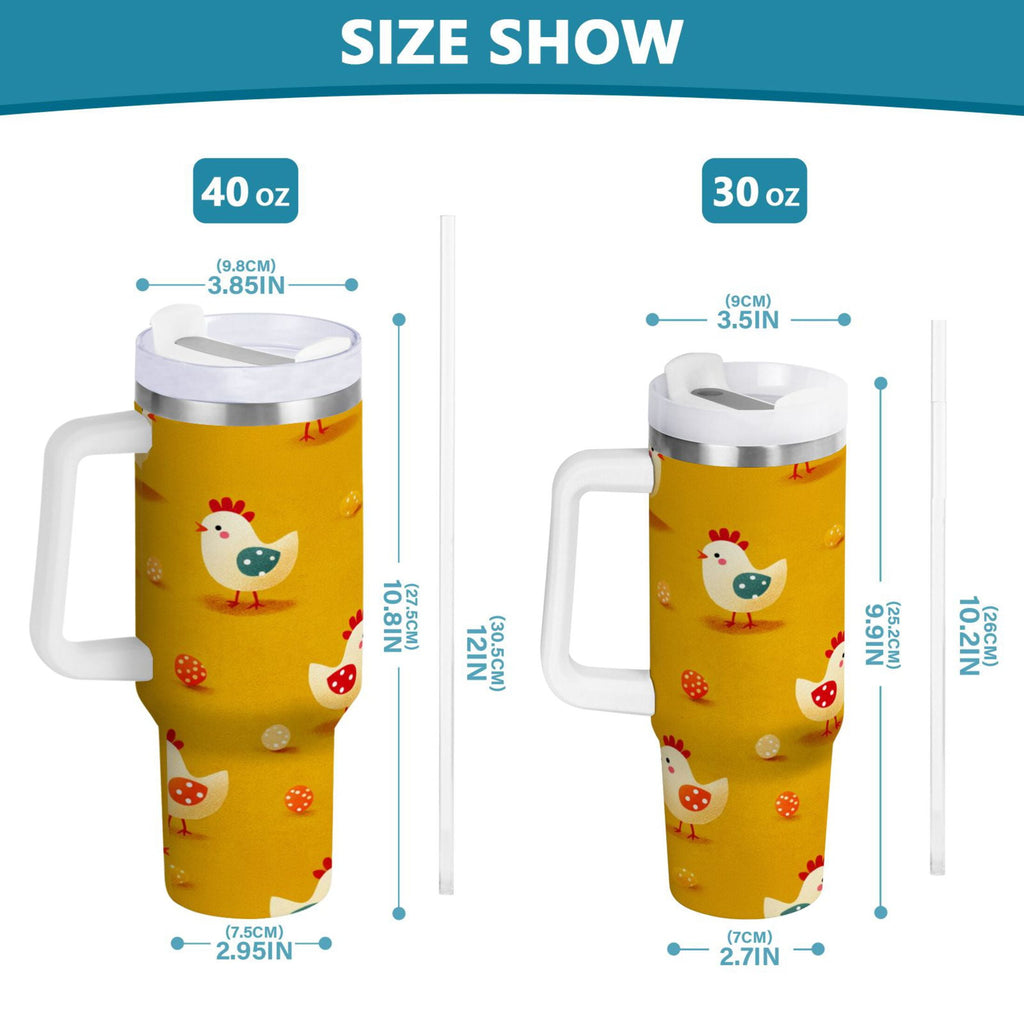 30 oz Insulated Stainless Steel Tumbler Double Wall Stainless Steel Tumbler with 2-Way Drinking Cartoon Chickens Pattern C551G