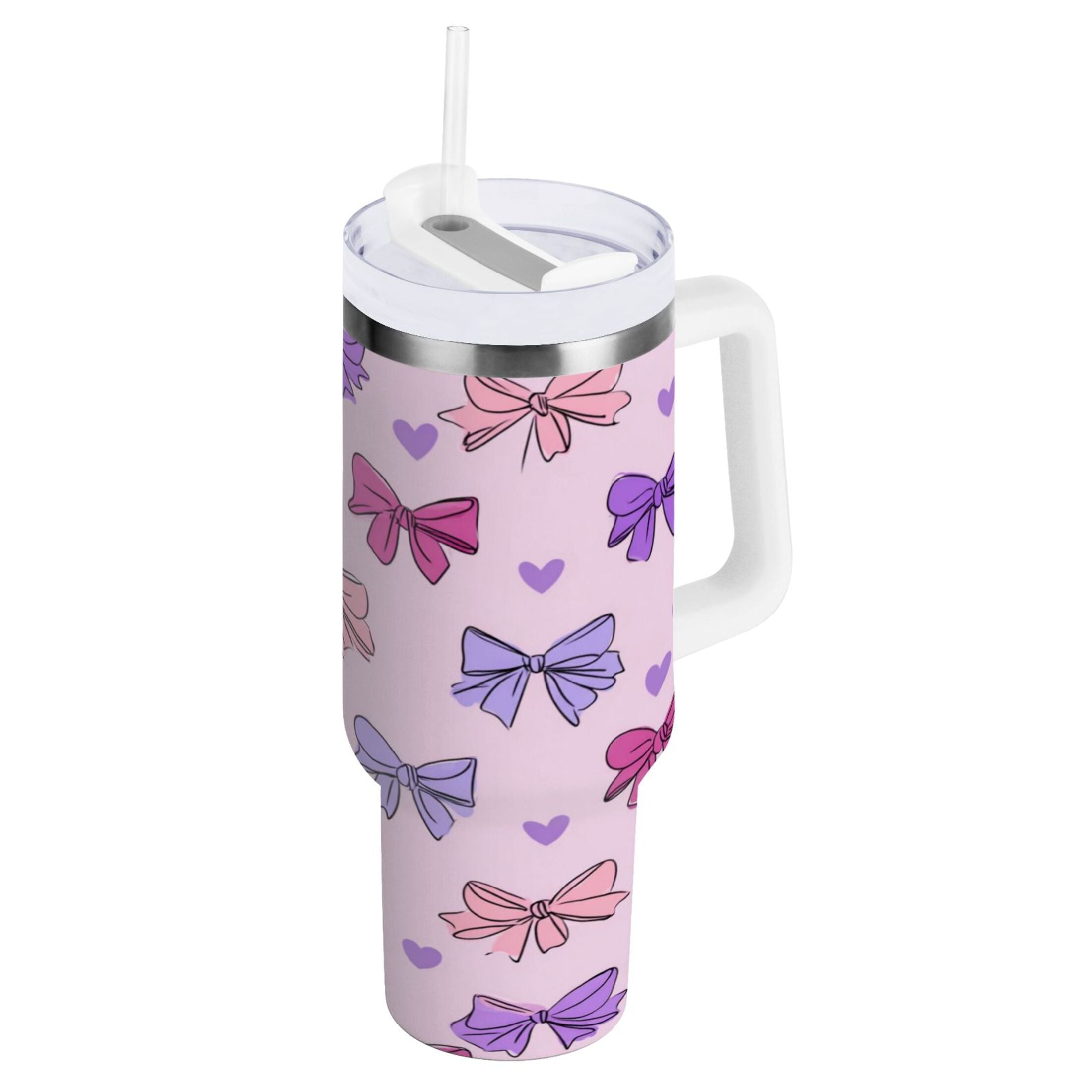 30 oz Insulated Stainless Steel Tumbler Double Wall Stainless Steel Tumbler with 2-Way Drinking Bows and Heart Pattern C422C