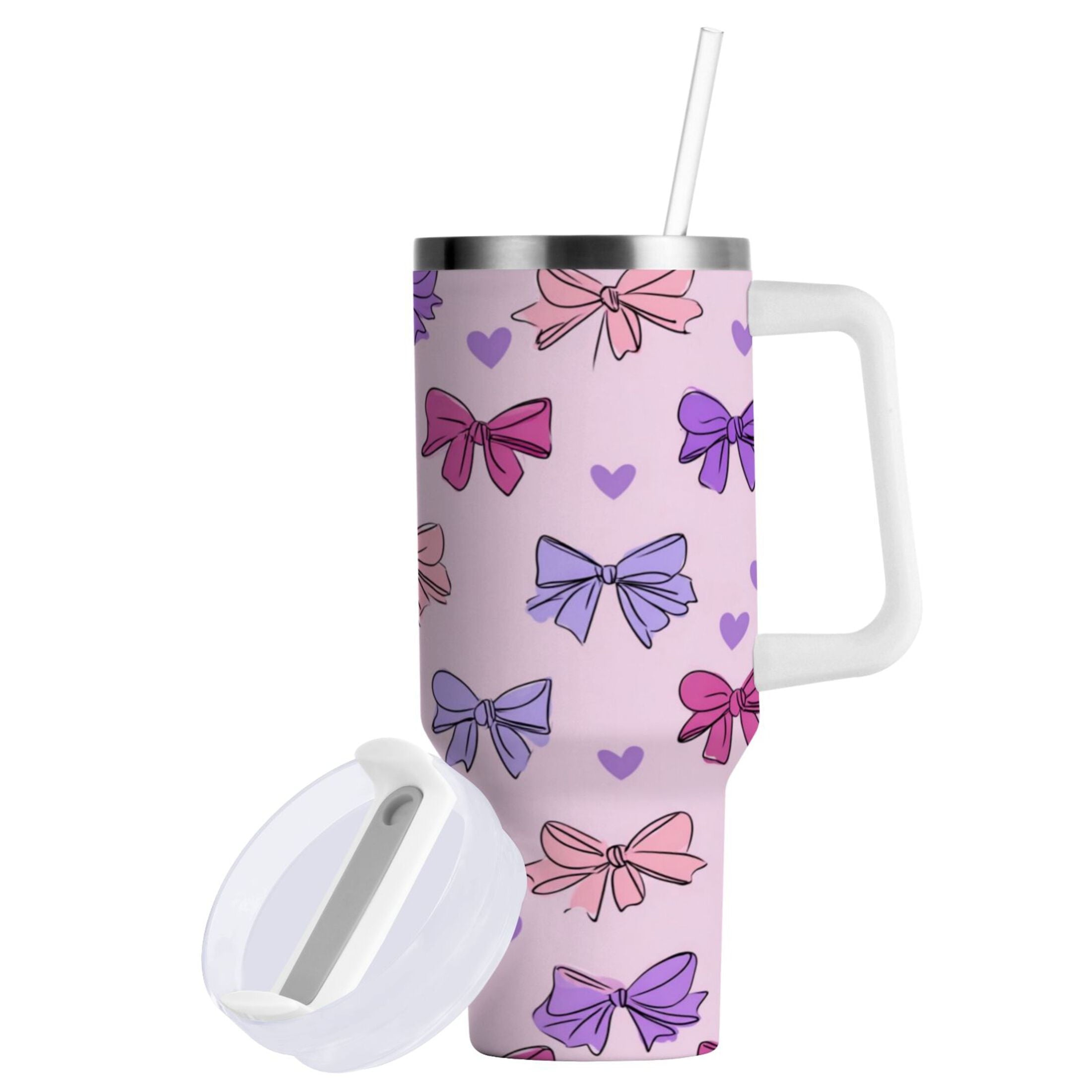 30 oz Insulated Stainless Steel Tumbler Double Wall Stainless Steel Tumbler with 2-Way Drinking Bows and Heart Pattern C422C