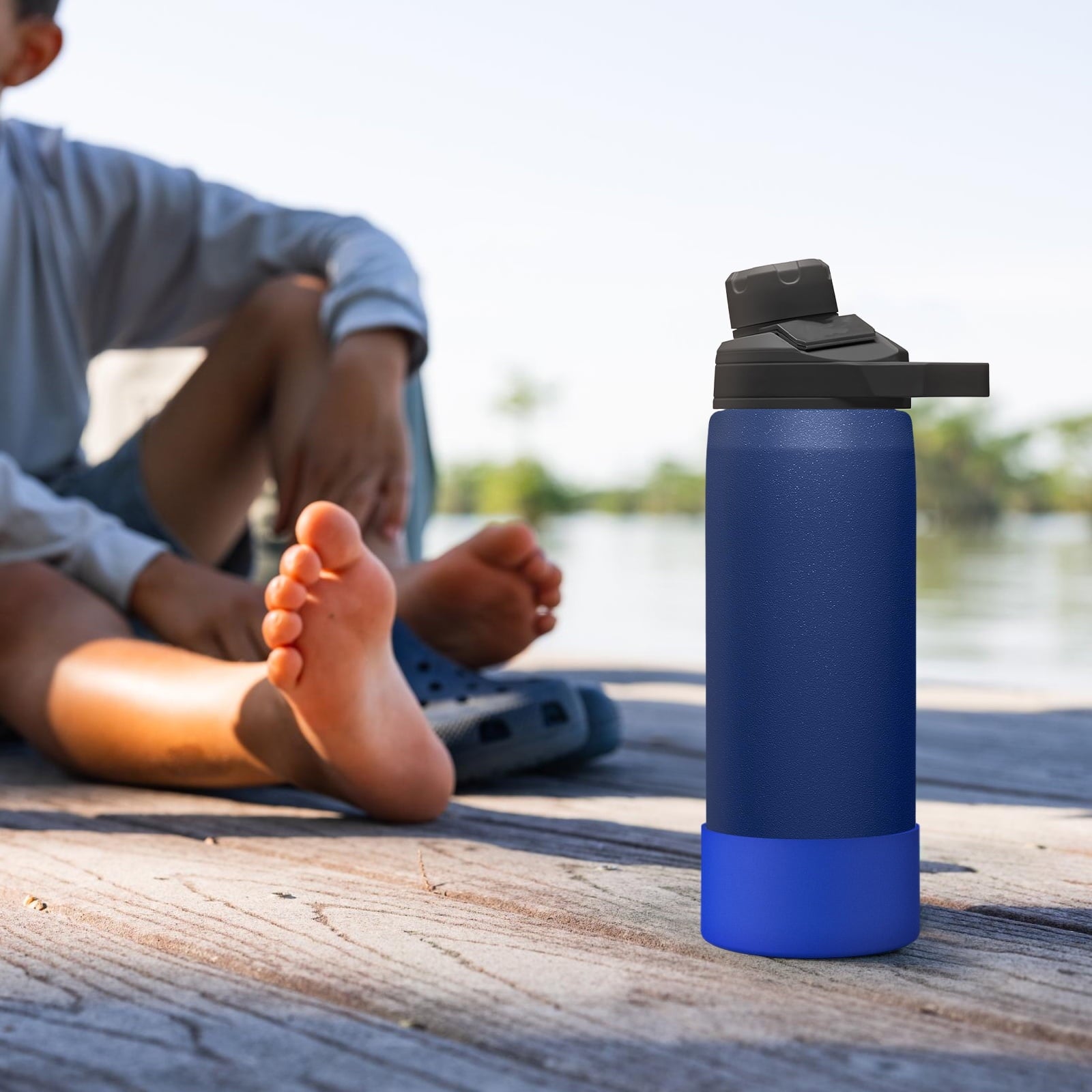 Linkidea 2 Pack Water Bottle Boot Compatible with CamelBak Eddy+20oz/25oz, Chute Mag 20oz/25oz, Carry Cap, Silicone Anti-Slip Bottle Bottom Bumper Protector (Navy Blue) C388M