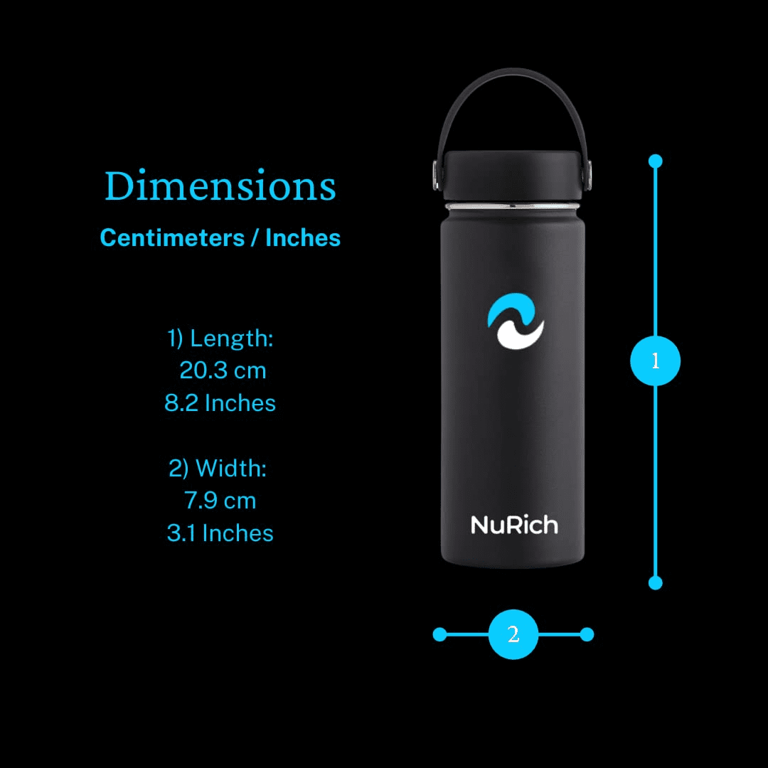 NuRich Sports Water Bottle - 18 Oz, Vacuum Insulated Stainless Steel, Modern Double Walled, Simple Thermo Modern Mug, Hydro Metal Canteen Flask Wide Mouth with Sweat Proof Design for Cold &amp; Hot Temp C684W