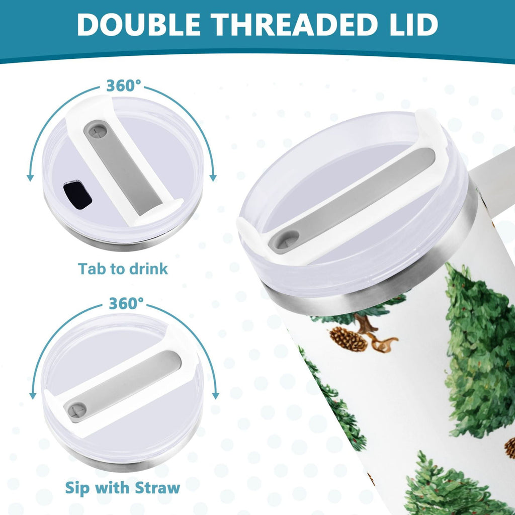 30 oz Insulated Stainless Steel Tumbler Double Wall Stainless Steel Tumbler with 2-Way Drinking Watercolor Green Christmas Tree C533G