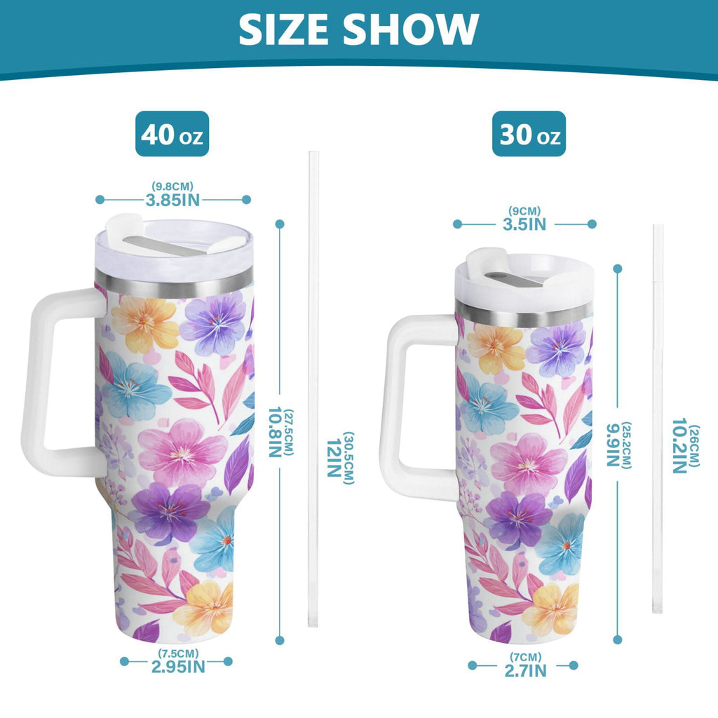30 oz Insulated Stainless Steel Tumbler Double Wall Stainless Steel Tumbler with 2-Way Drinking Pink and Purple Flowers C424L