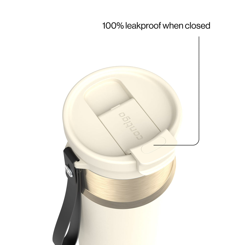 Contigo DualSip Leakproof Stainless Steel Reusable Water Bottle Tumbler with Carrying Strap, Cream/Champagne, 24 oz C011V