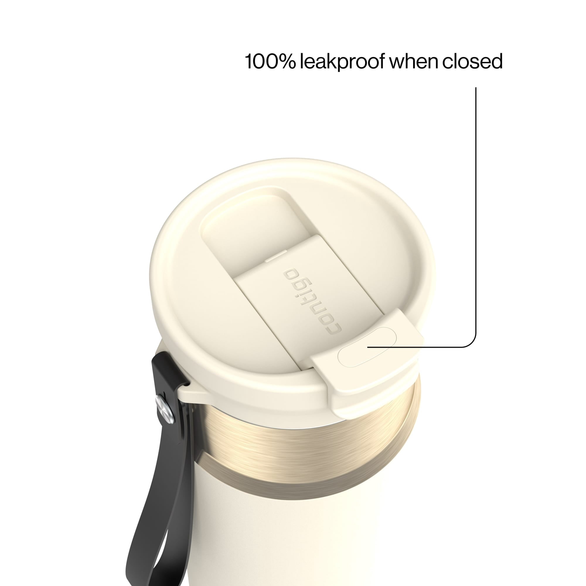 Contigo DualSip Leakproof Stainless Steel Reusable Water Bottle Tumbler with Carrying Strap, Cream/Champagne, 24 oz C011V