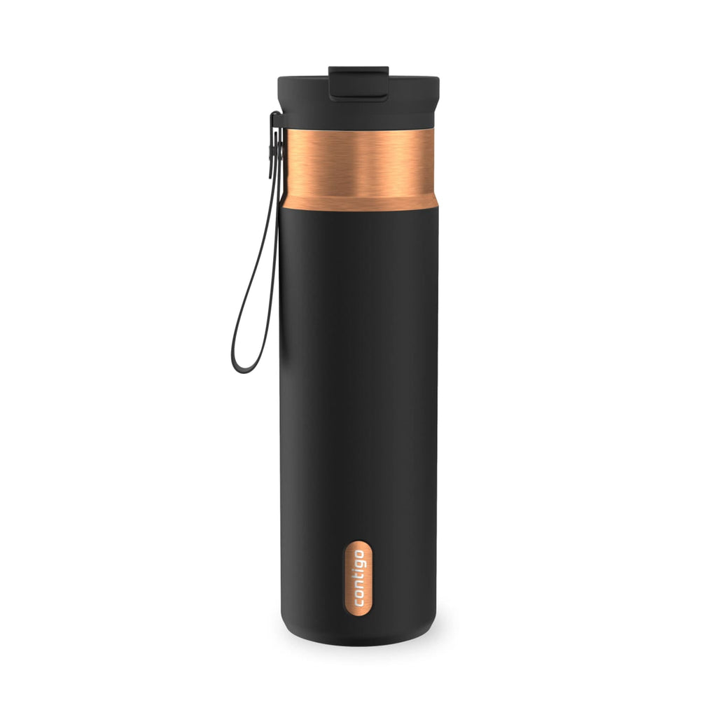 Contigo DualSip Leakproof Stainless Steel Reusable Water Bottle Tumbler with Carrying Strap, Cream/Champagne, 24 oz C011V