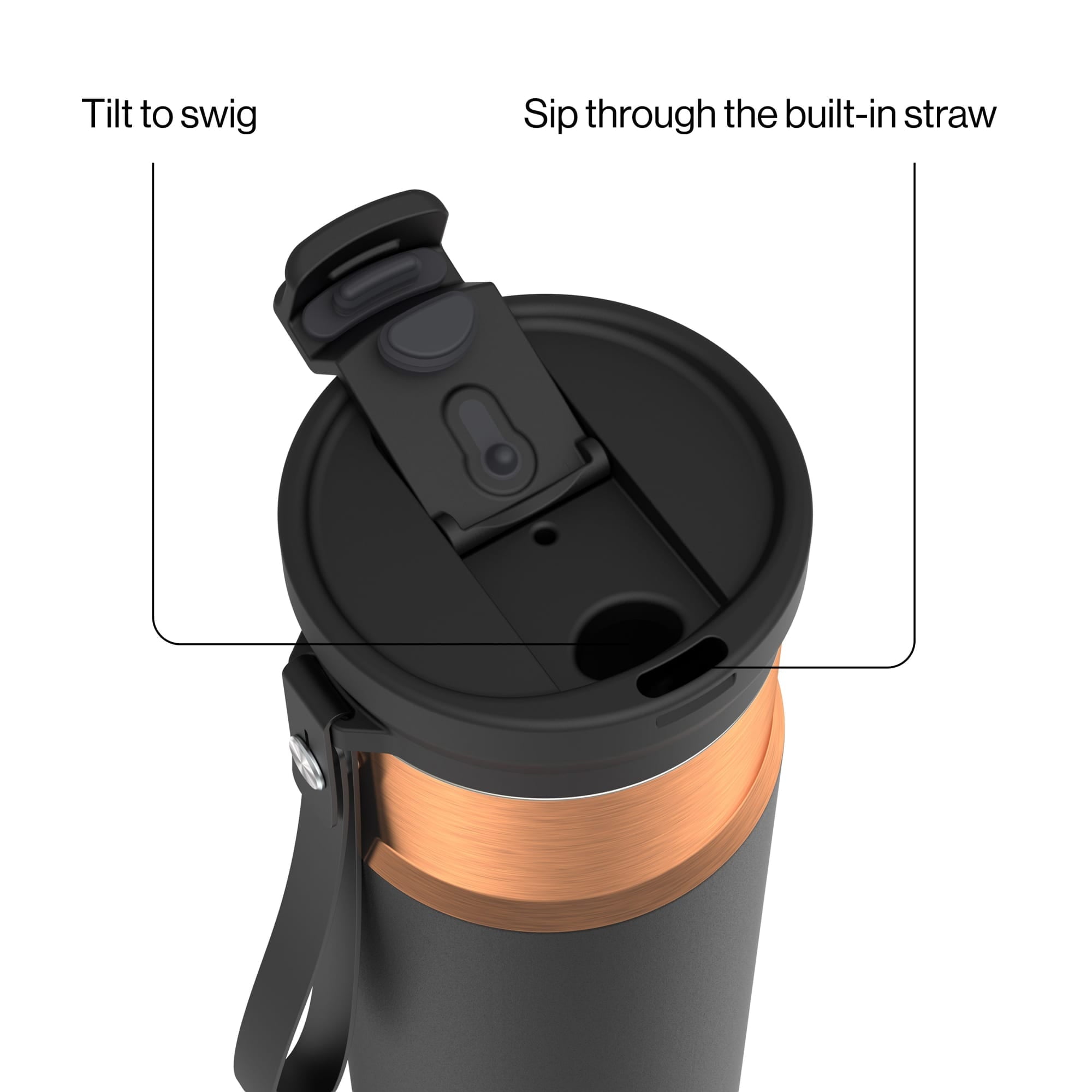 Contigo DualSip Leakproof Stainless Steel Reusable Water Bottle Tumbler with Carrying Strap, Cream/Champagne, 24 oz C011V