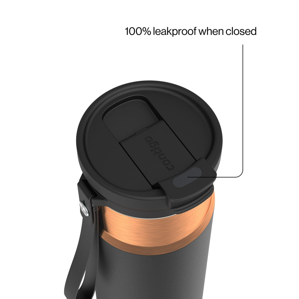 Contigo DualSip Leakproof Stainless Steel Reusable Water Bottle Tumbler with Carrying Strap, Cream/Champagne, 24 oz C011V