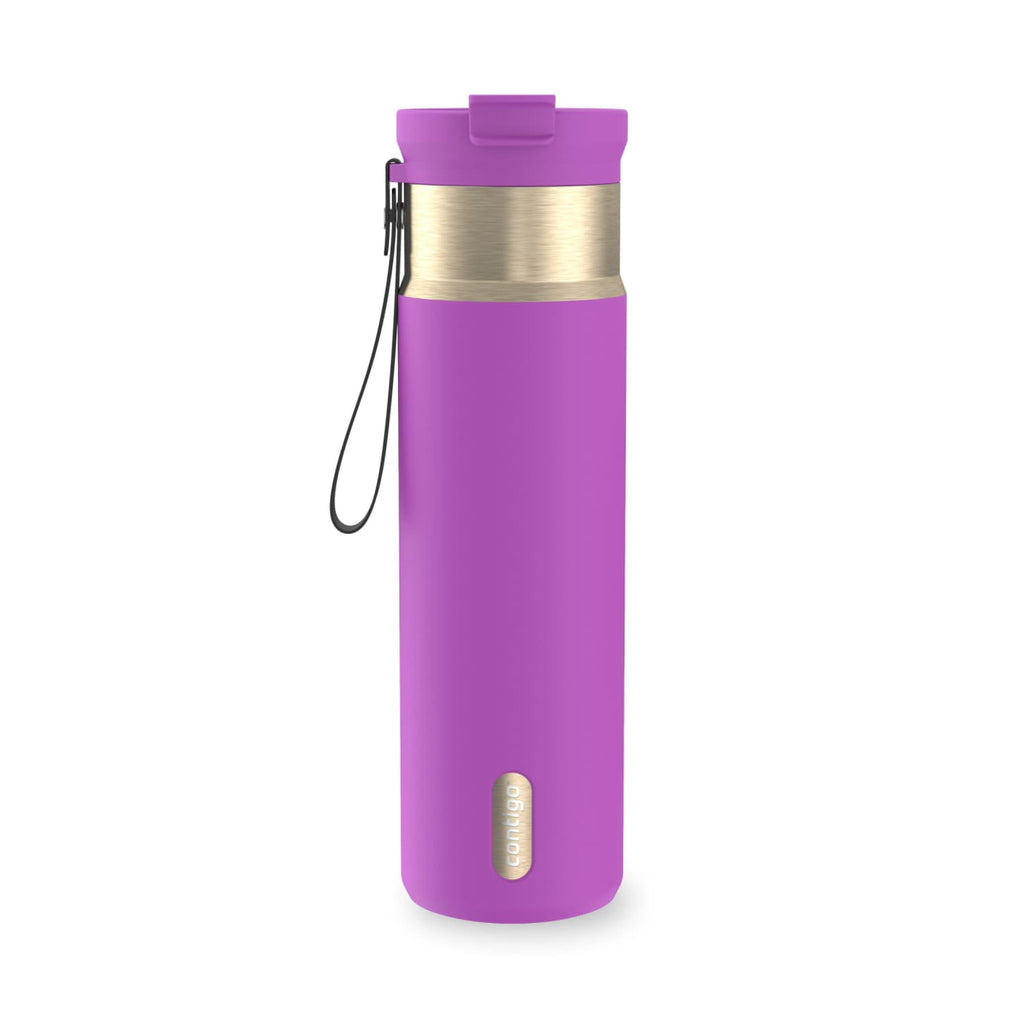 Contigo DualSip Leakproof Stainless Steel Reusable Water Bottle Tumbler with Carrying Strap, Cream/Champagne, 24 oz C011V
