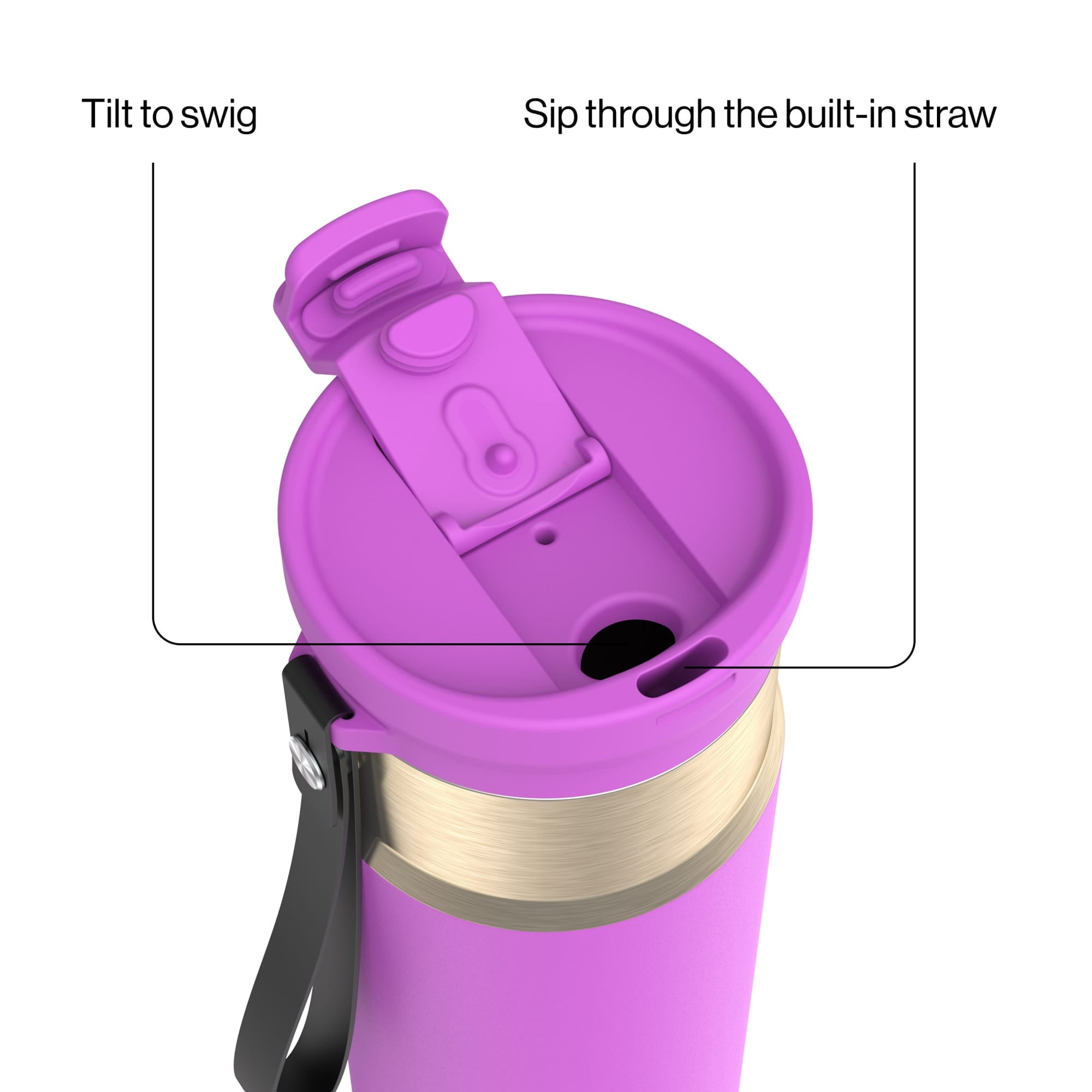 Contigo DualSip Leakproof Stainless Steel Reusable Water Bottle Tumbler with Carrying Strap, Cream/Champagne, 24 oz C011V