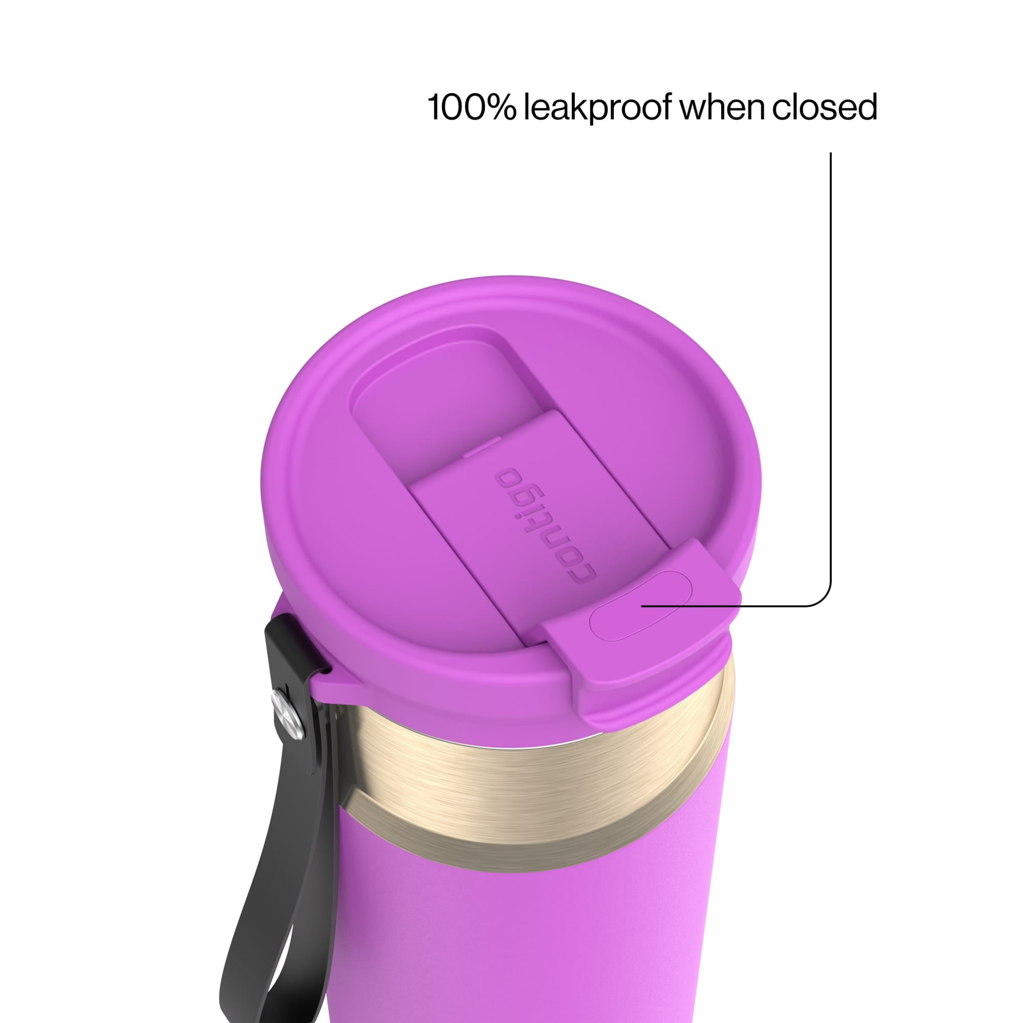 Contigo DualSip Leakproof Stainless Steel Reusable Water Bottle Tumbler with Carrying Strap, Cream/Champagne, 24 oz C011V