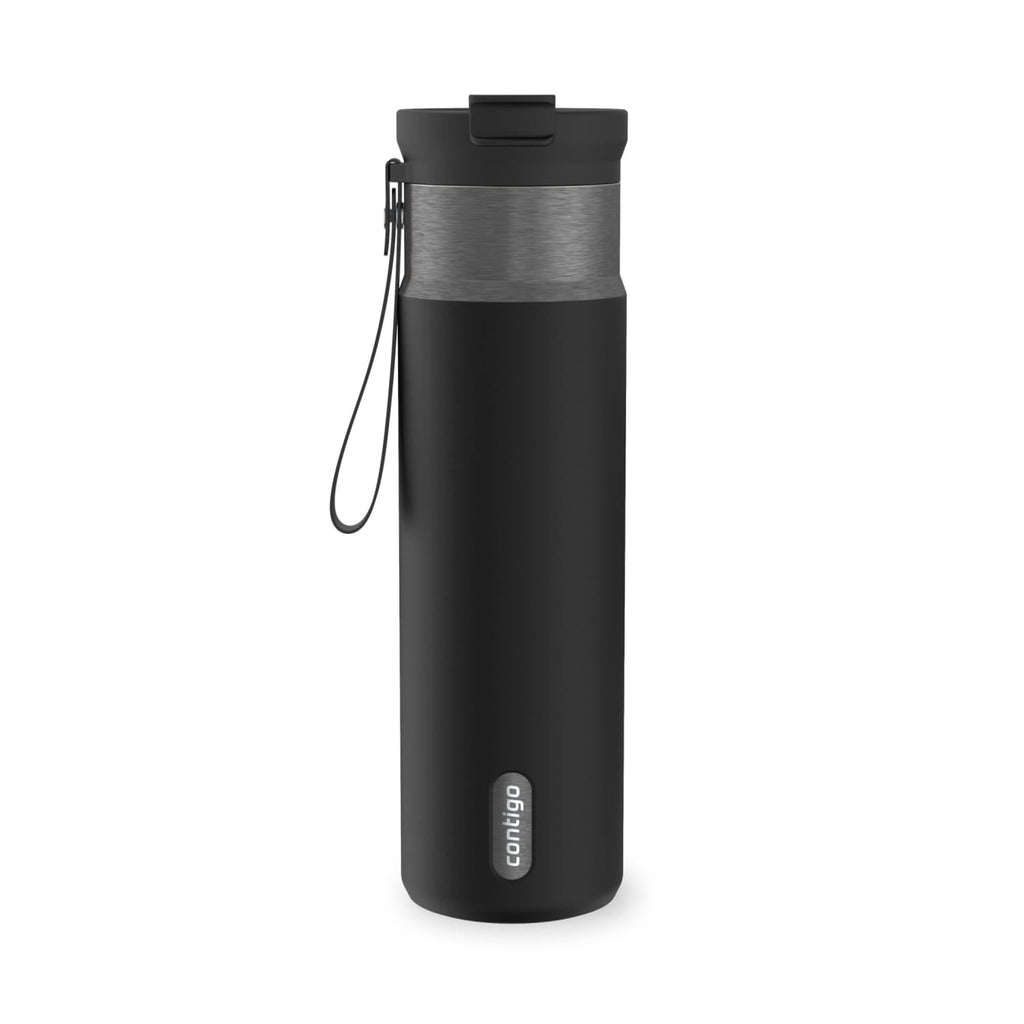 Contigo DualSip Leakproof Stainless Steel Reusable Water Bottle Tumbler with Carrying Strap, Cream/Champagne, 24 oz C011V