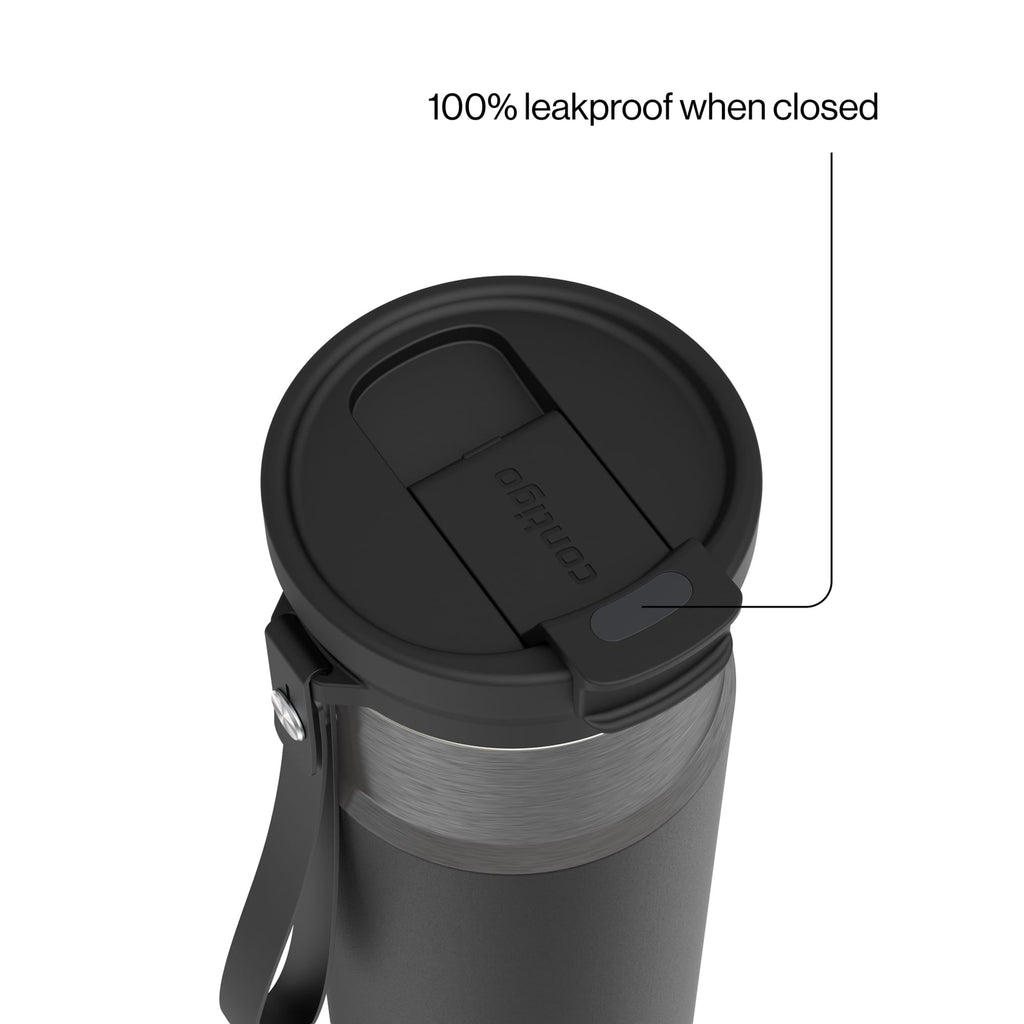 Contigo DualSip Leakproof Stainless Steel Reusable Water Bottle Tumbler with Carrying Strap, Cream/Champagne, 24 oz C011V
