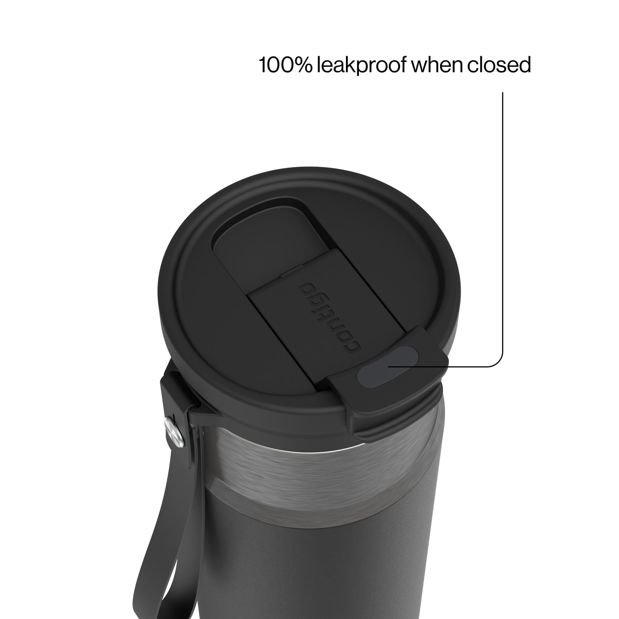 Contigo DualSip Leakproof Stainless Steel Reusable Water Bottle Tumbler with Carrying Strap, Cream/Champagne, 24 oz C011V