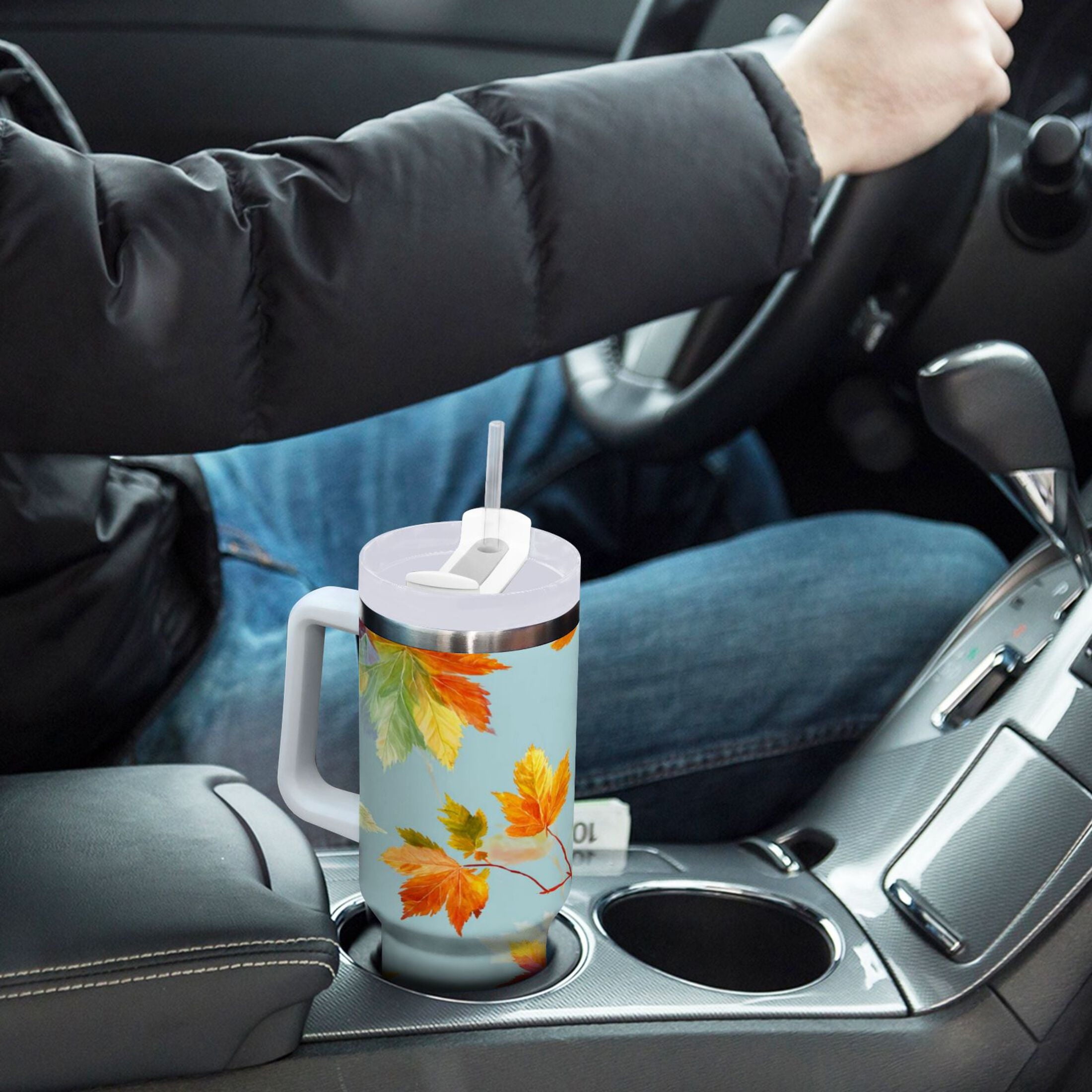 30 oz Insulated Stainless Steel Tumbler Double Wall Stainless Steel Tumbler with 2-Way Drinking Colorful Autumn Maple Leaves C616H
