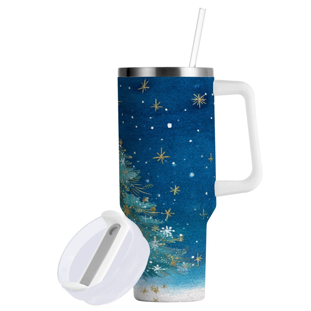 40 oz Insulated Stainless Steel Tumbler Double Wall Stainless Steel Tumbler with 2-Way Drinking Watercolor Christmas Tree C597C
