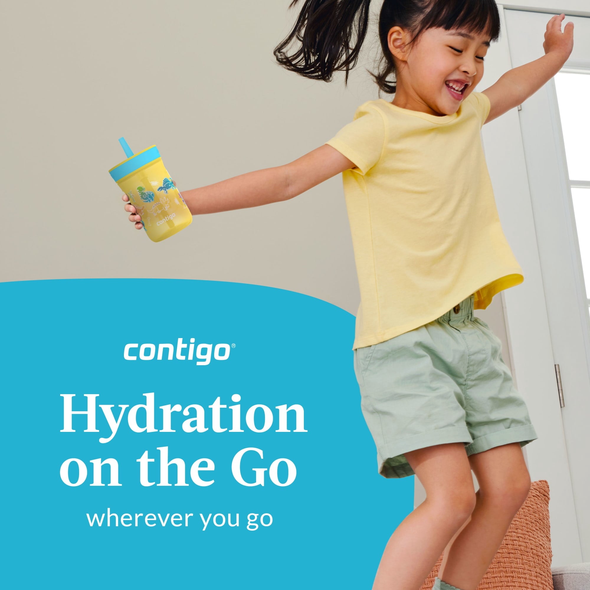 Contigo Kids Leighton Spill-Proof Tumbler with Straw, 14 oz, Yellow C080G