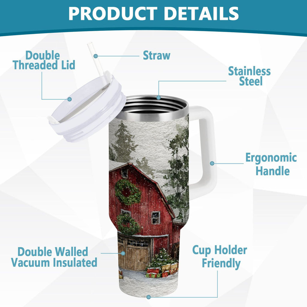 30 oz Insulated Stainless Steel Tumbler Double Wall Stainless Steel Tumbler with 2-Way Drinking Old Red Barn C592S