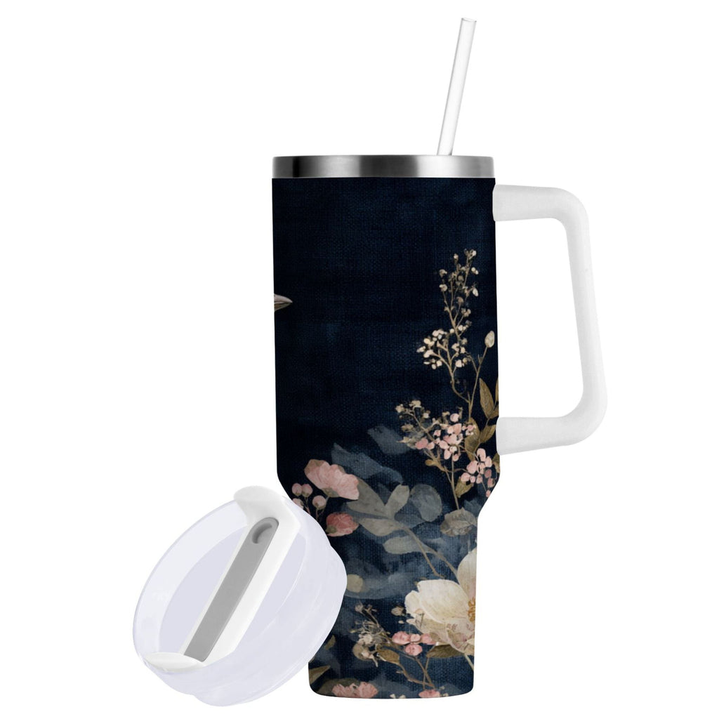 30 oz Insulated Stainless Steel Tumbler Double Wall Stainless Steel Tumbler with 2-Way Drinking Watercolor Vintage Blue Bird C466V