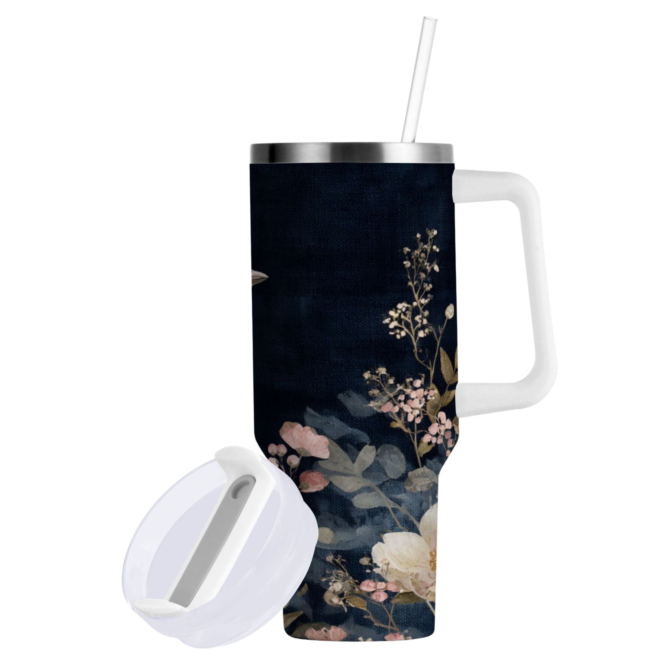 30 oz Insulated Stainless Steel Tumbler Double Wall Stainless Steel Tumbler with 2-Way Drinking Watercolor Vintage Blue Bird C466V