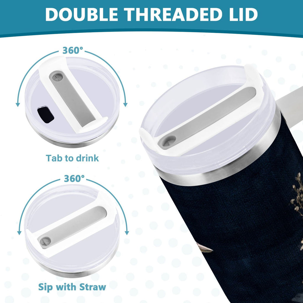 30 oz Insulated Stainless Steel Tumbler Double Wall Stainless Steel Tumbler with 2-Way Drinking Watercolor Vintage Blue Bird C466V