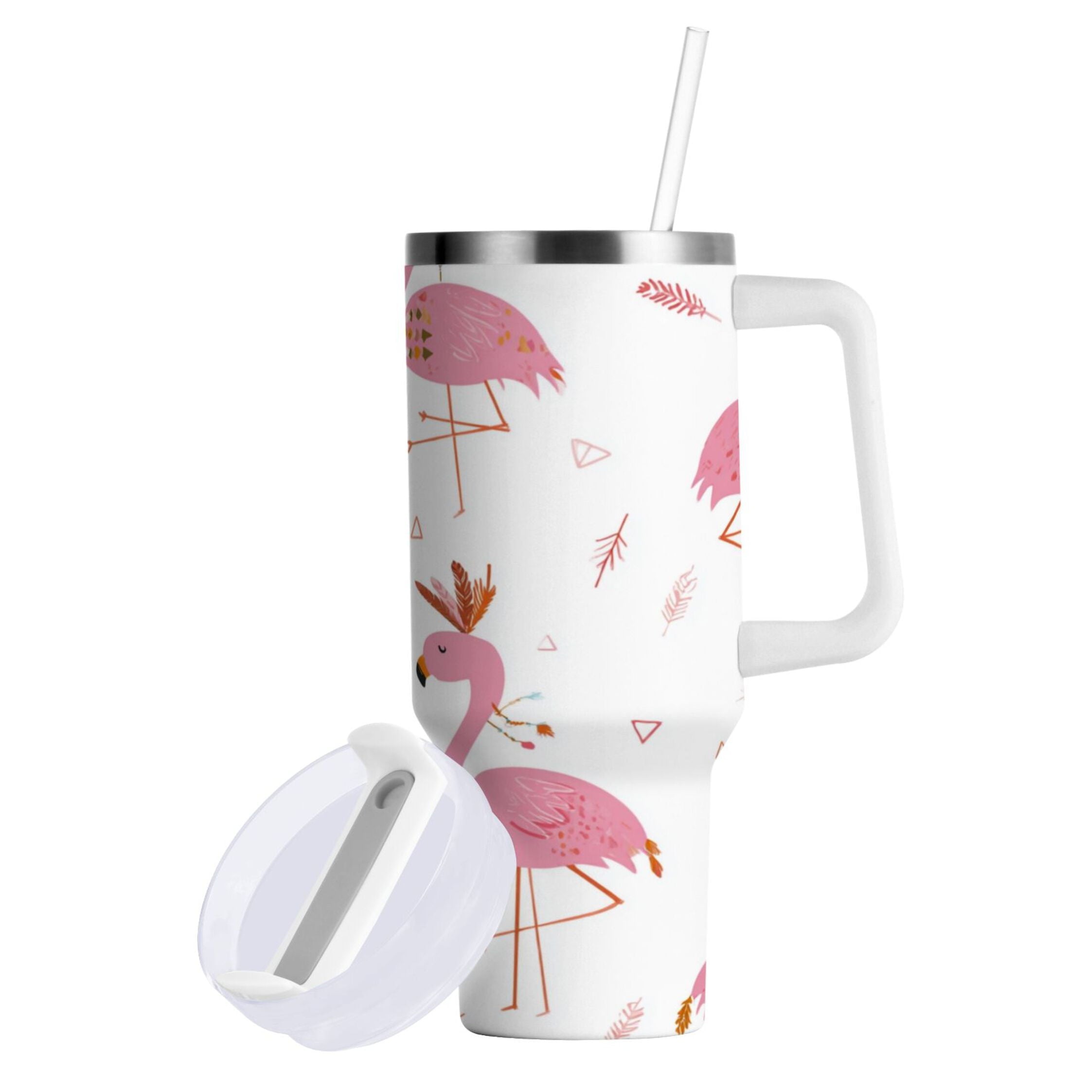 40 oz Insulated Stainless Steel Tumbler Double Wall Stainless Steel Tumbler with 2-Way Drinking Cute Pink Flamingo Pattern C515Q