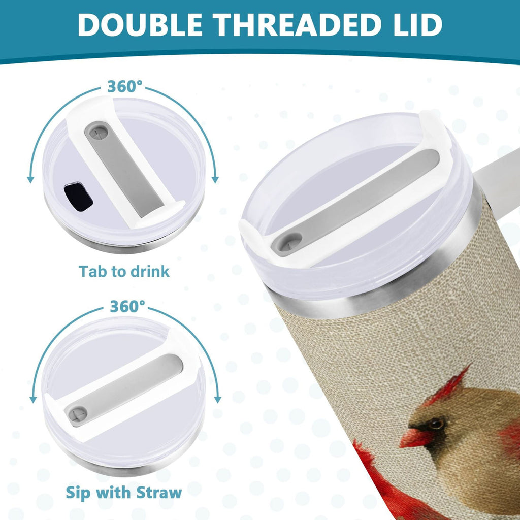 30 oz Insulated Stainless Steel Tumbler Double Wall Stainless Steel Tumbler with 2-Way Drinking Bird and Snow-covered Trees C615B