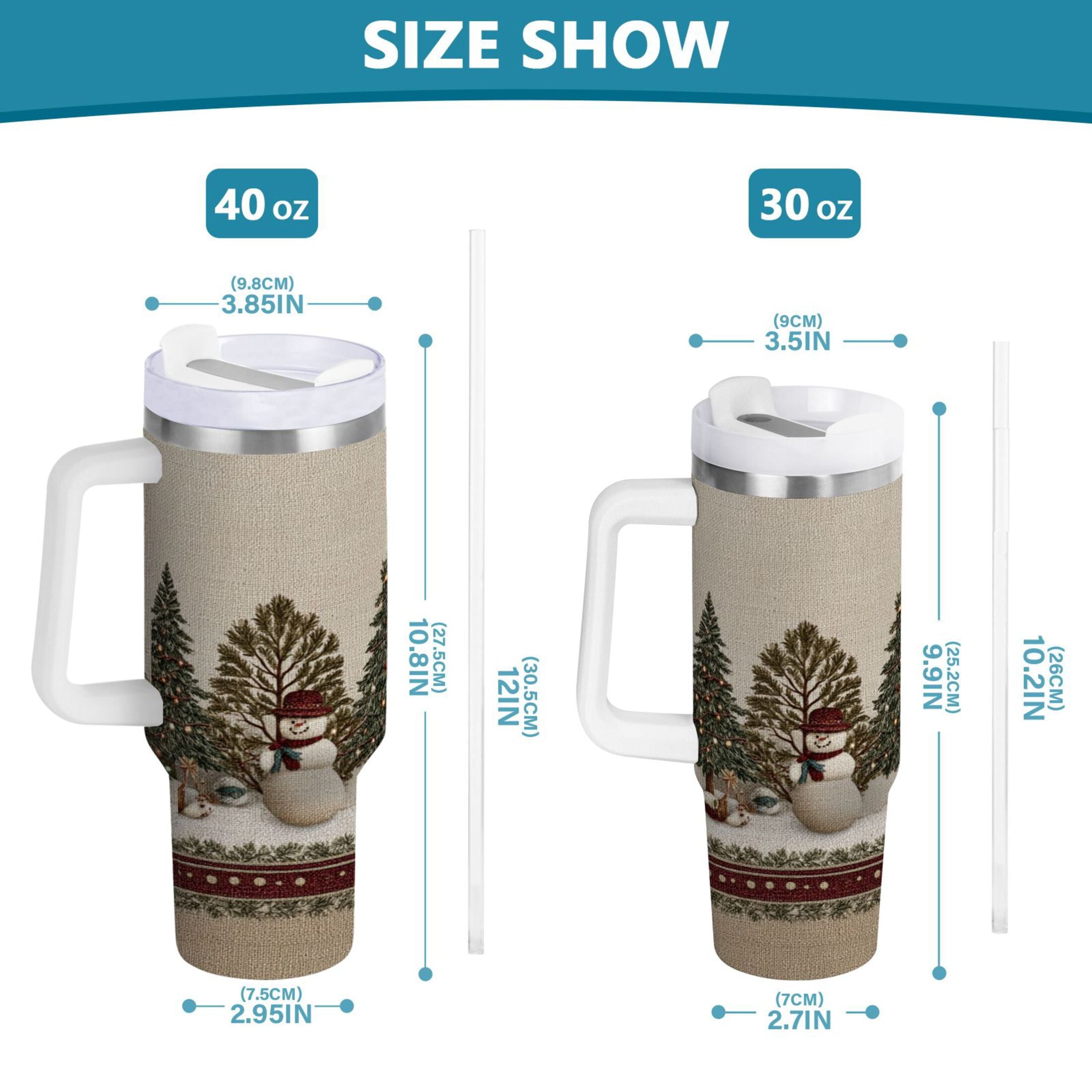 30 oz Insulated Stainless Steel Tumbler Double Wall Stainless Steel Tumbler with 2-Way Drinking Snowmen and Deer in The Forest C582F