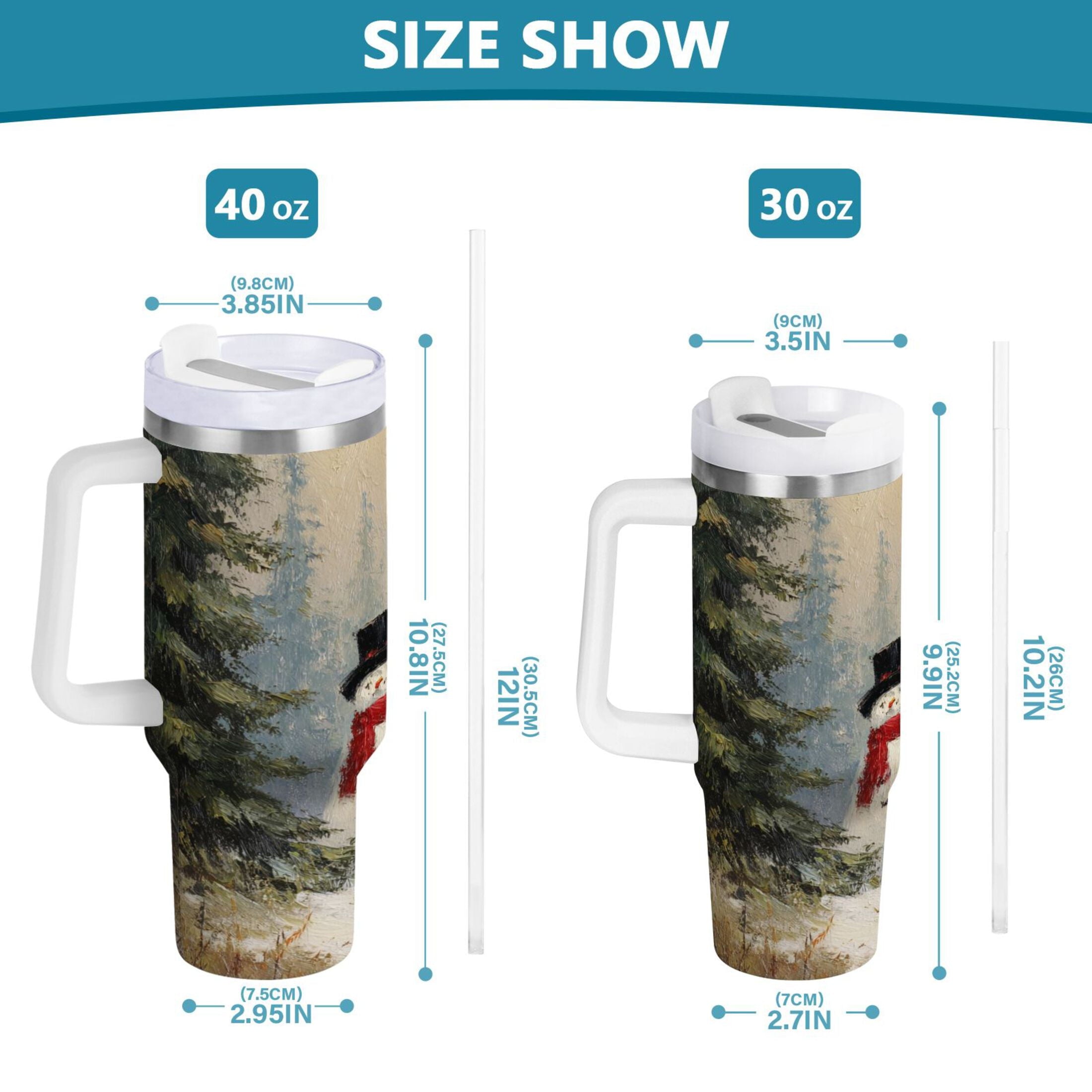 40 oz Insulated Stainless Steel Tumbler Double Wall Stainless Steel Tumbler with 2-Way Drinking Moody Snowman Couple C671U