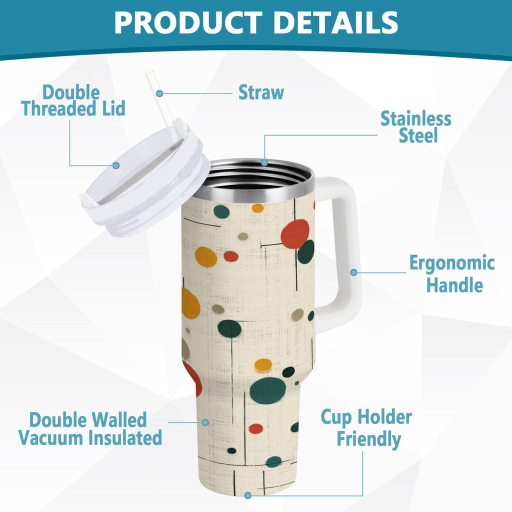 30 oz Insulated Stainless Steel Tumbler Double Wall Stainless Steel Tumbler with 2-Way Drinking Colorful Dots and Lines C646Y