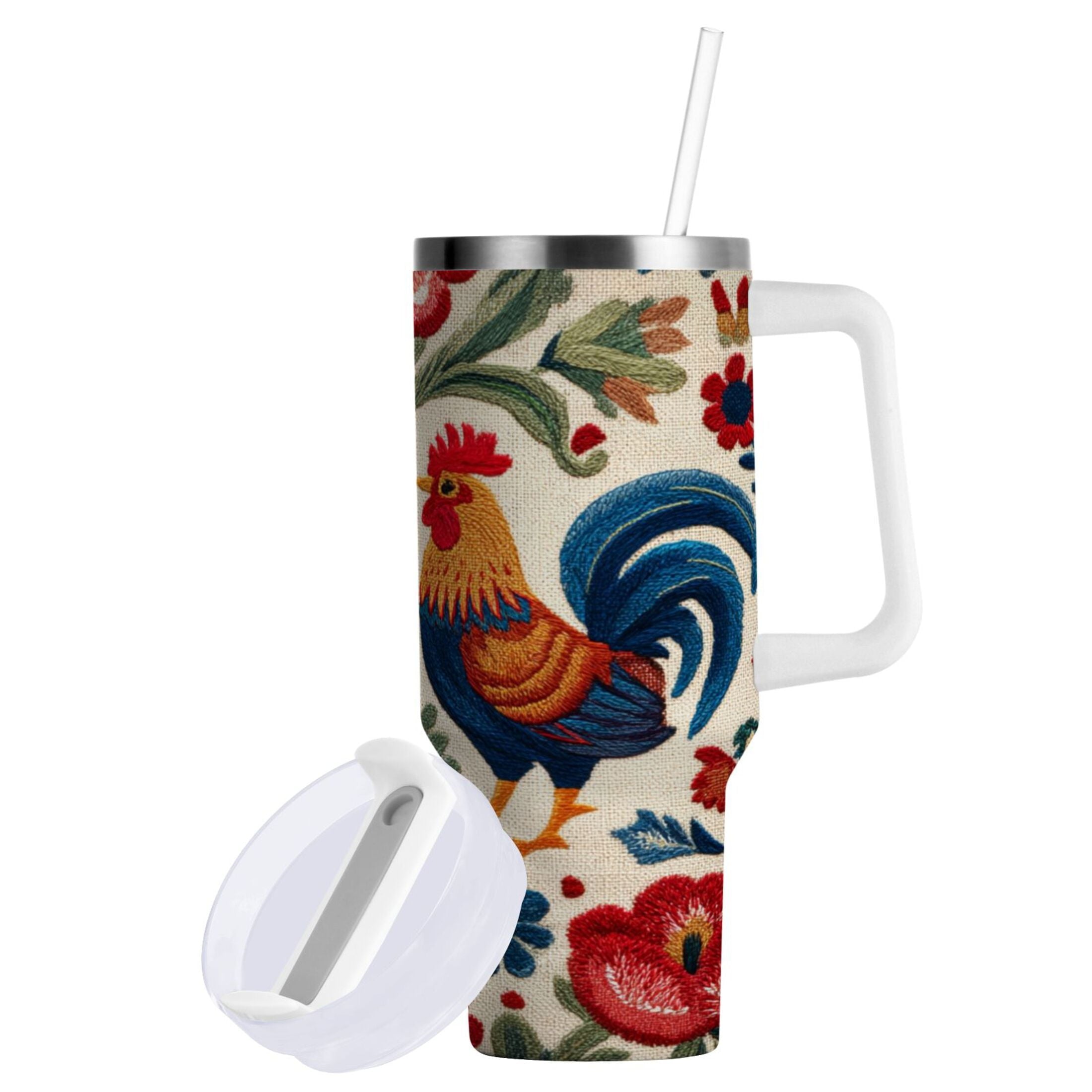 40 oz Insulated Stainless Steel Tumbler Double Wall Stainless Steel Tumbler with 2-Way Drinking Male and Female Chickens C440Z
