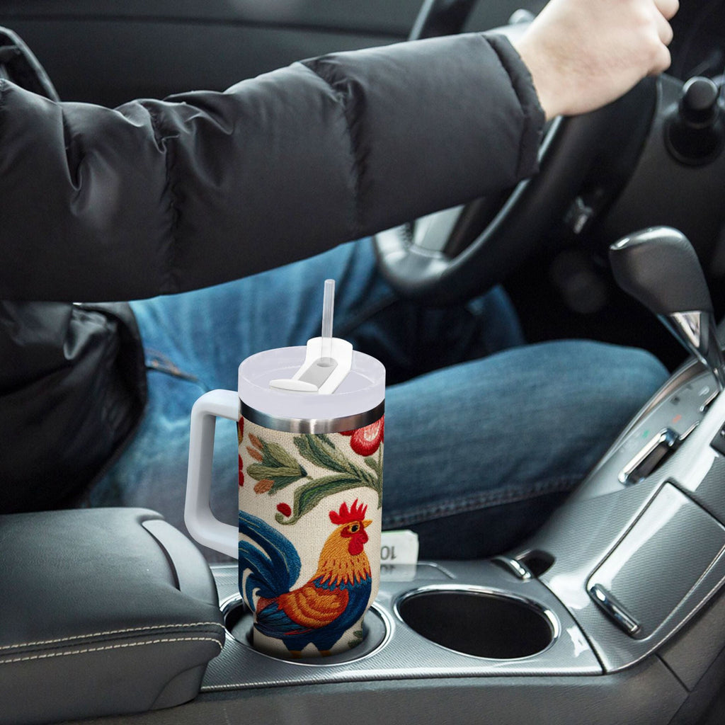 40 oz Insulated Stainless Steel Tumbler Double Wall Stainless Steel Tumbler with 2-Way Drinking Male and Female Chickens C440Z