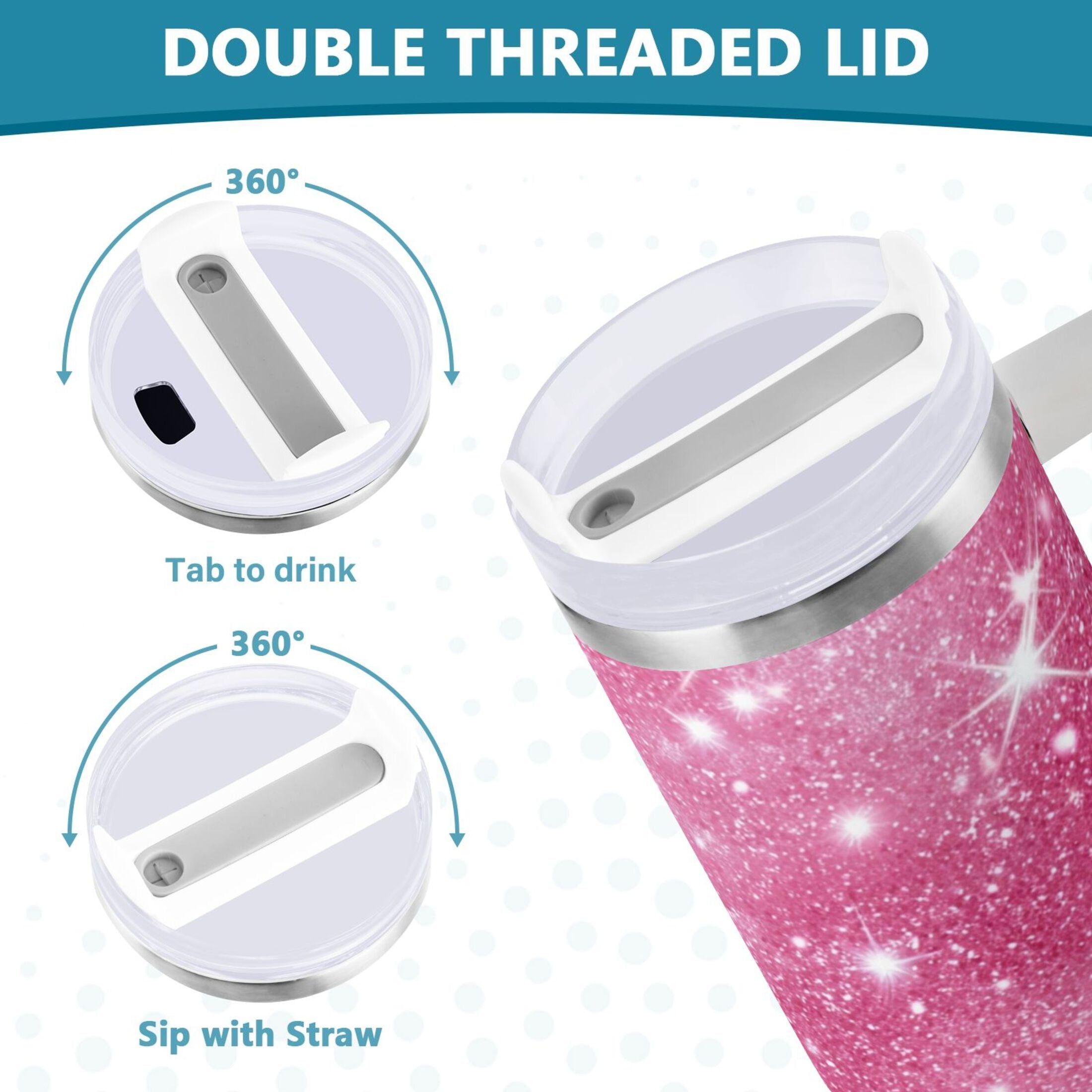 40 oz Insulated Stainless Steel Tumbler Double Wall Stainless Steel Tumbler with 2-Way Drinking Pink Glitter Background C608V