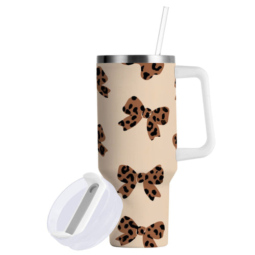 30 oz Insulated Stainless Steel Tumbler Double Wall Stainless Steel Tumbler with 2-Way Drinking Cute Brown Bow C528C