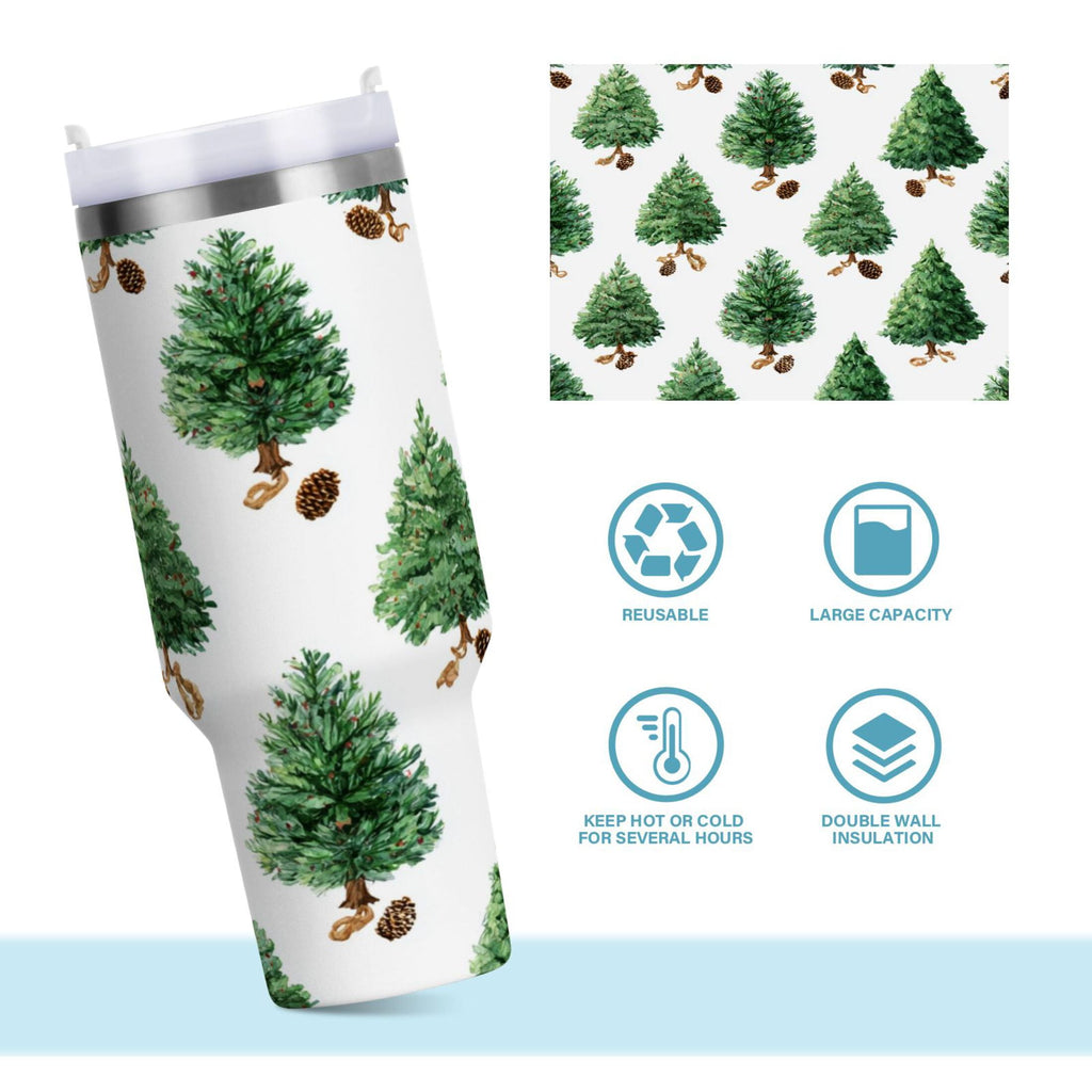 30 oz Insulated Stainless Steel Tumbler Double Wall Stainless Steel Tumbler with 2-Way Drinking Watercolor Green Christmas Tree C533G