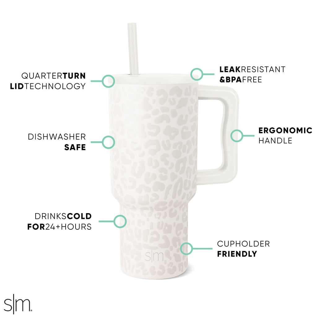 Simple Modern 30 fl oz Insulated Stainless Steel Trek Tumbler with Straw Lid | Cream Leopard C408Y