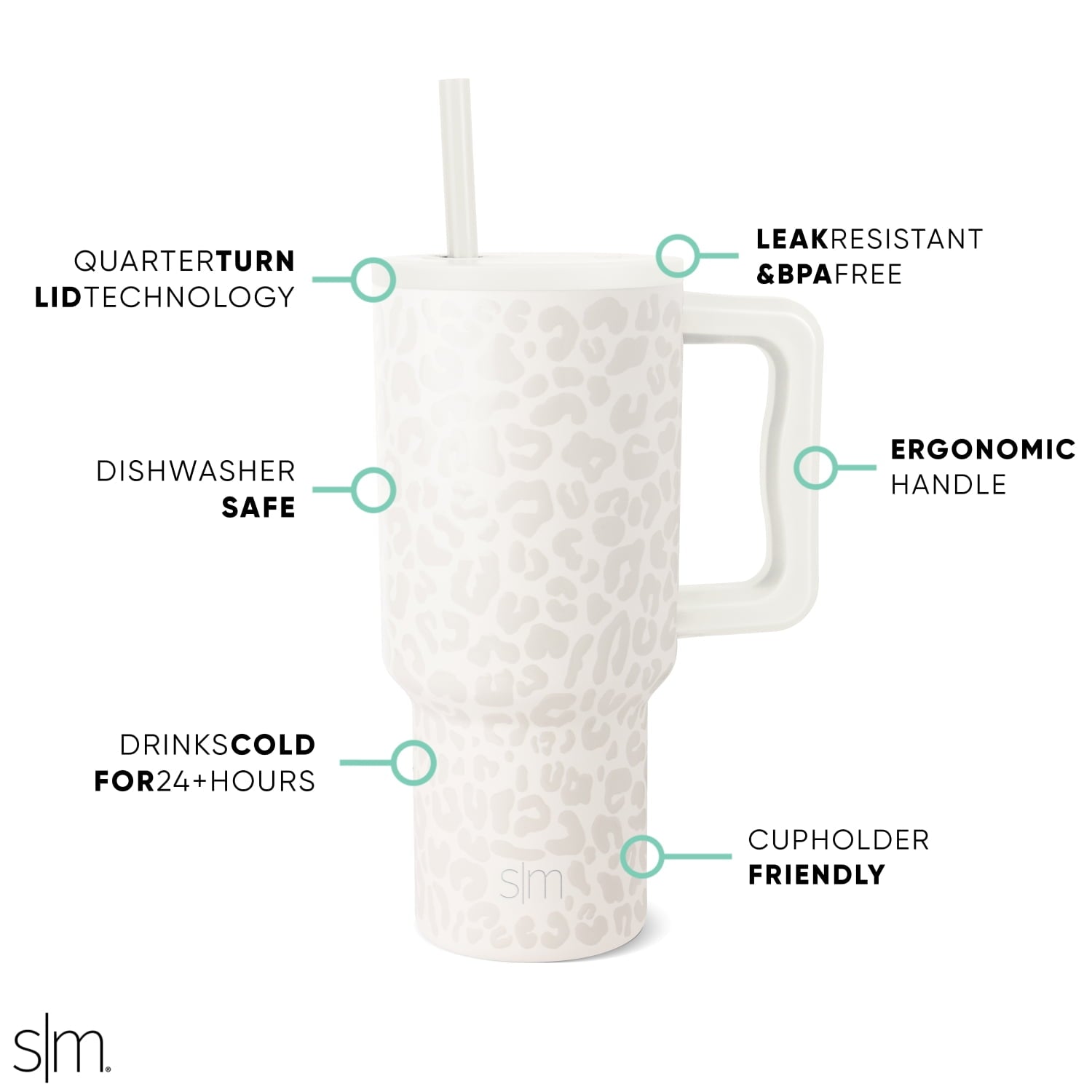 Simple Modern 30 fl oz Insulated Stainless Steel Trek Tumbler with Straw Lid | Cream Leopard C408Y