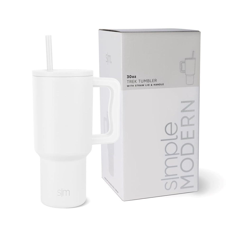 Simple Modern 30 fl oz Insulated Stainless Steel Trek Tumbler with Straw Lid | Cream Leopard C408Y
